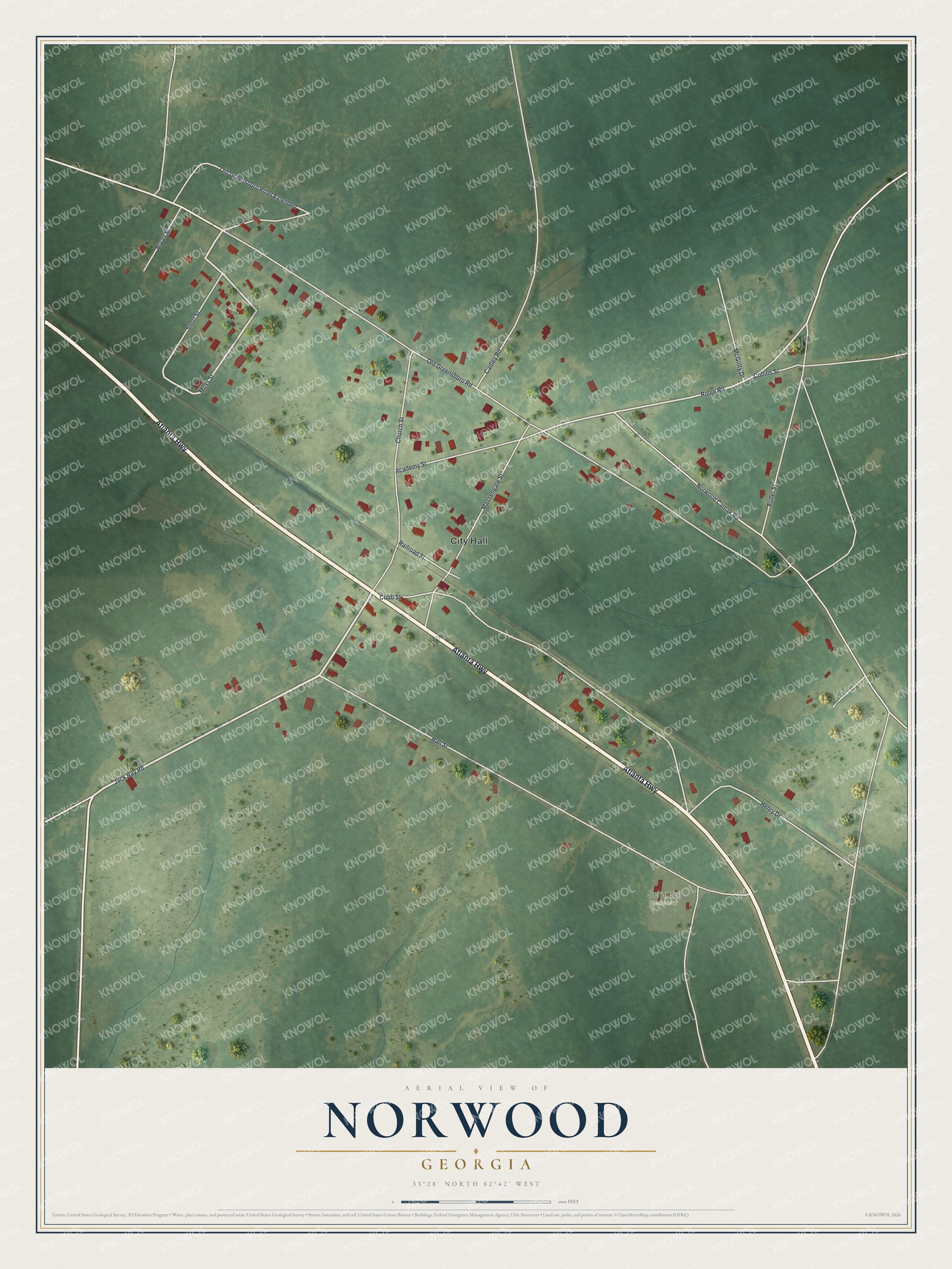 Watermarked full-map preview of Norwood, Georgia