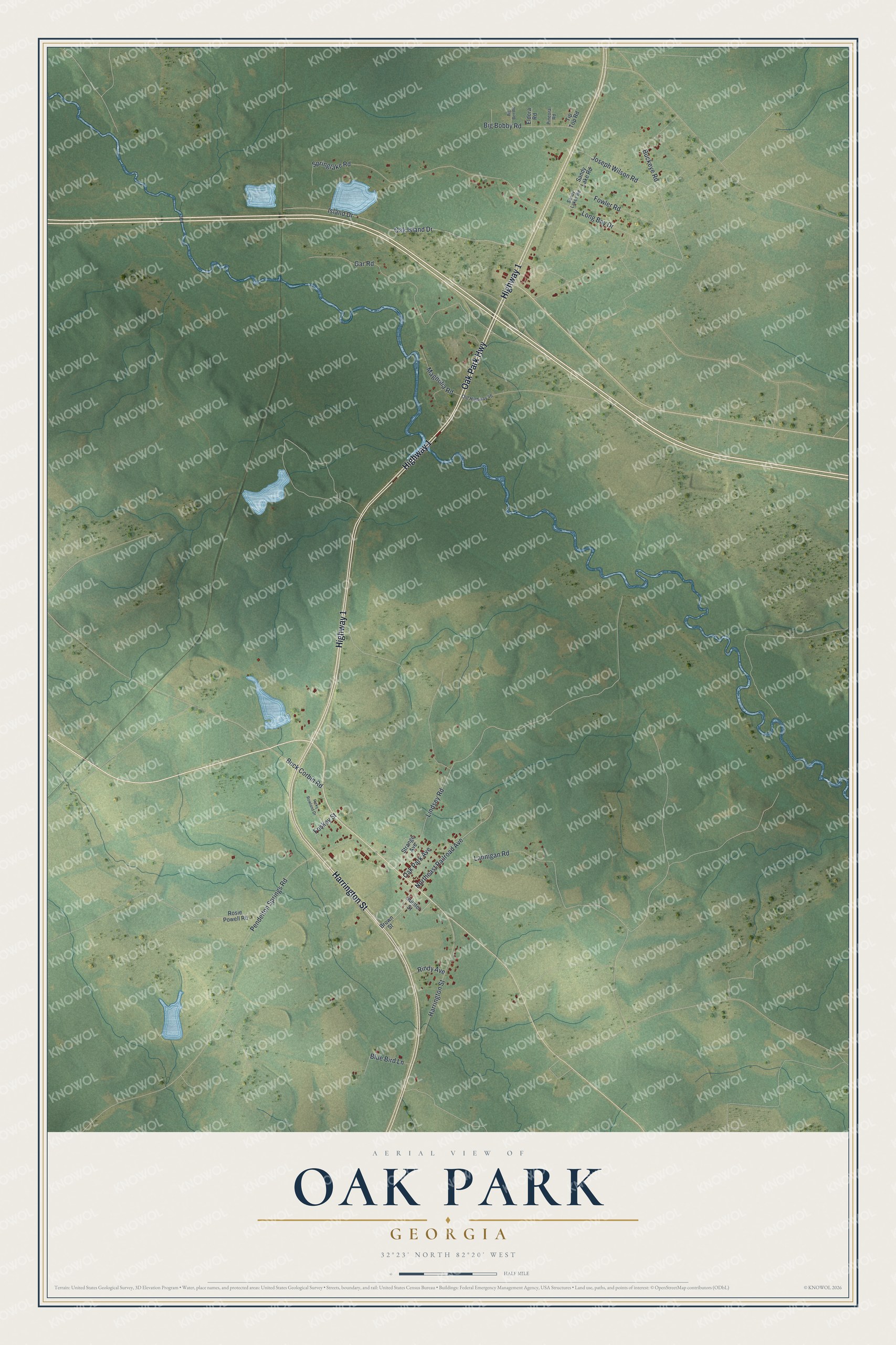 Watermarked full-map preview of Oak Park, Georgia