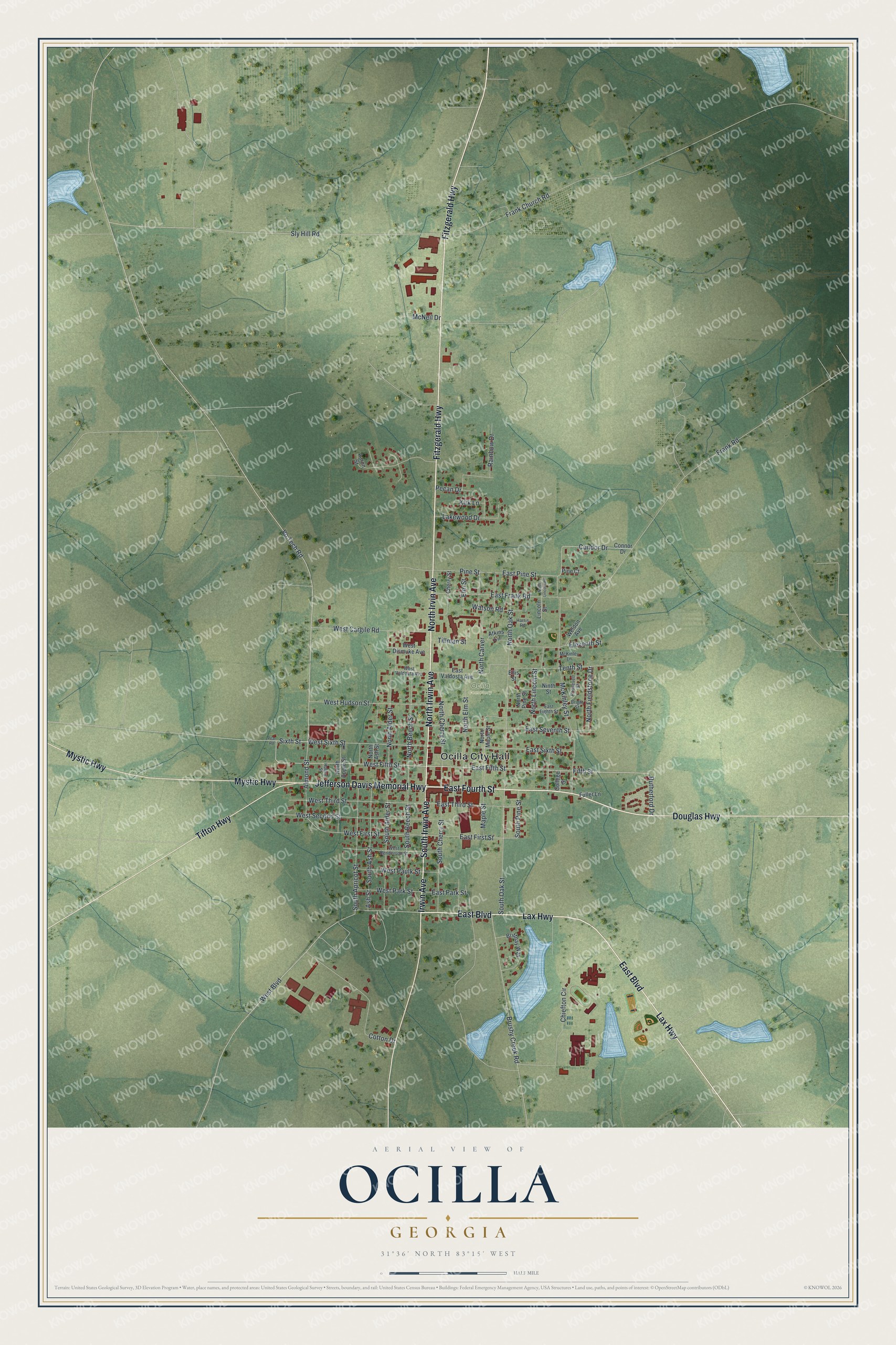 Watermarked full-map preview of Ocilla, Georgia