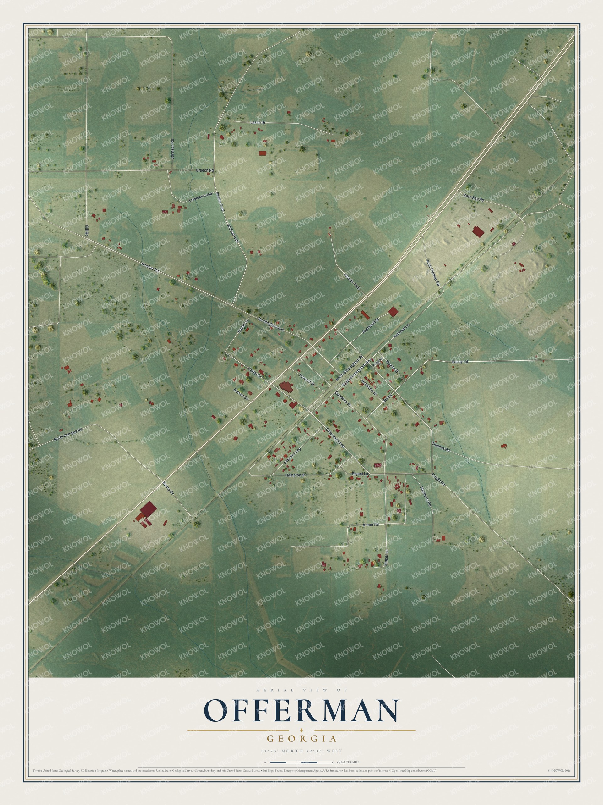 Watermarked full-map preview of Offerman, Georgia