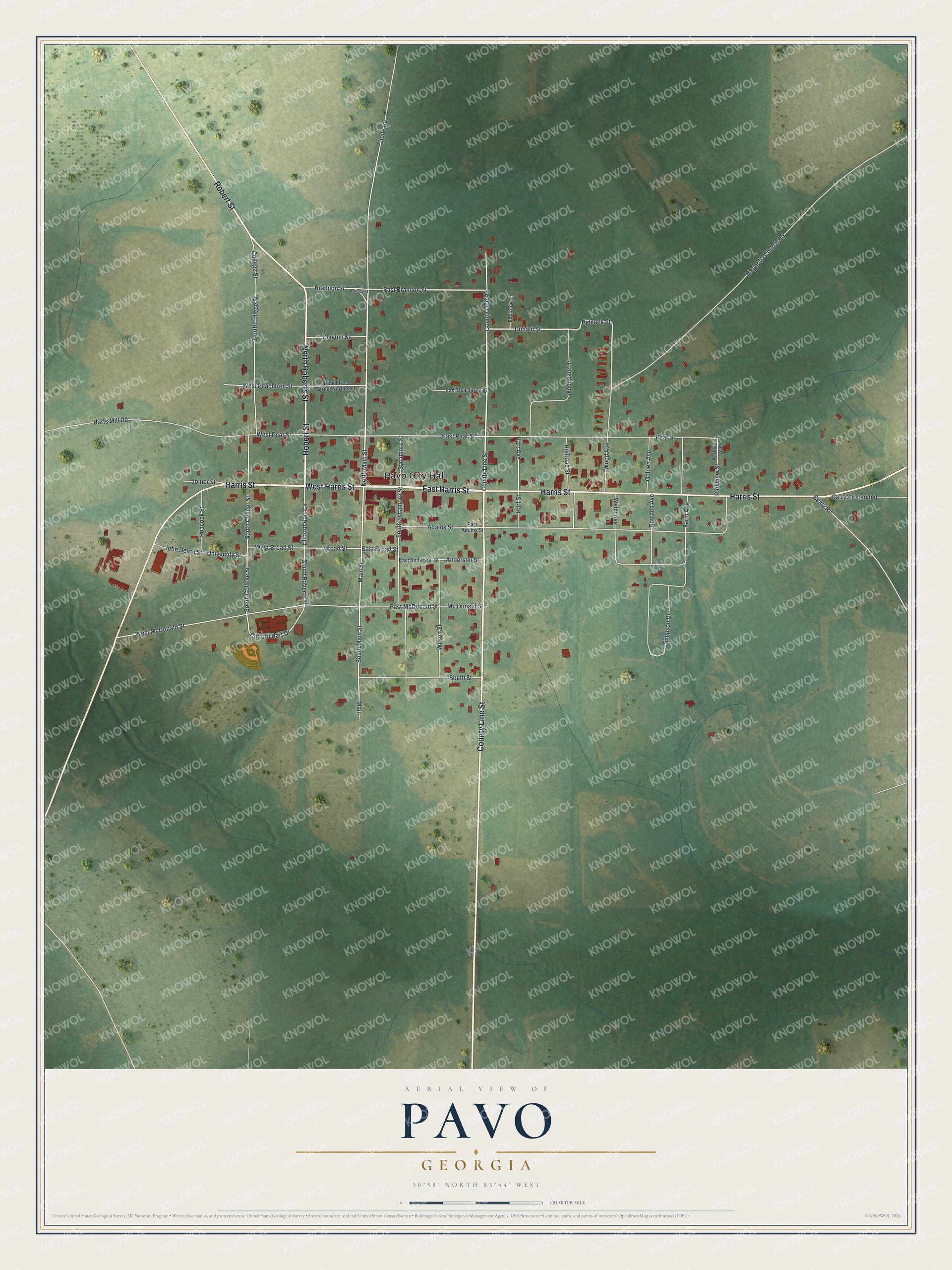 Watermarked full-map preview of Pavo, Georgia