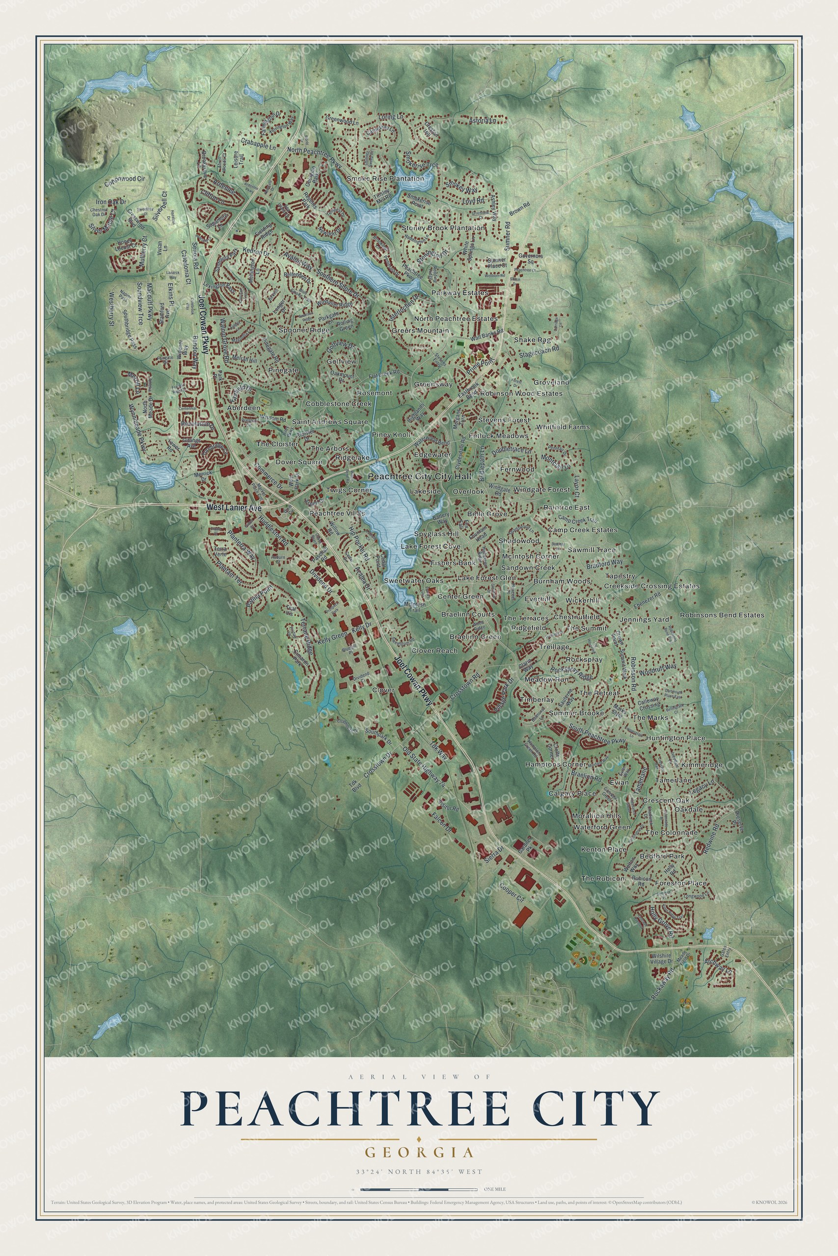 Watermarked full-map preview of Peachtree City, Georgia