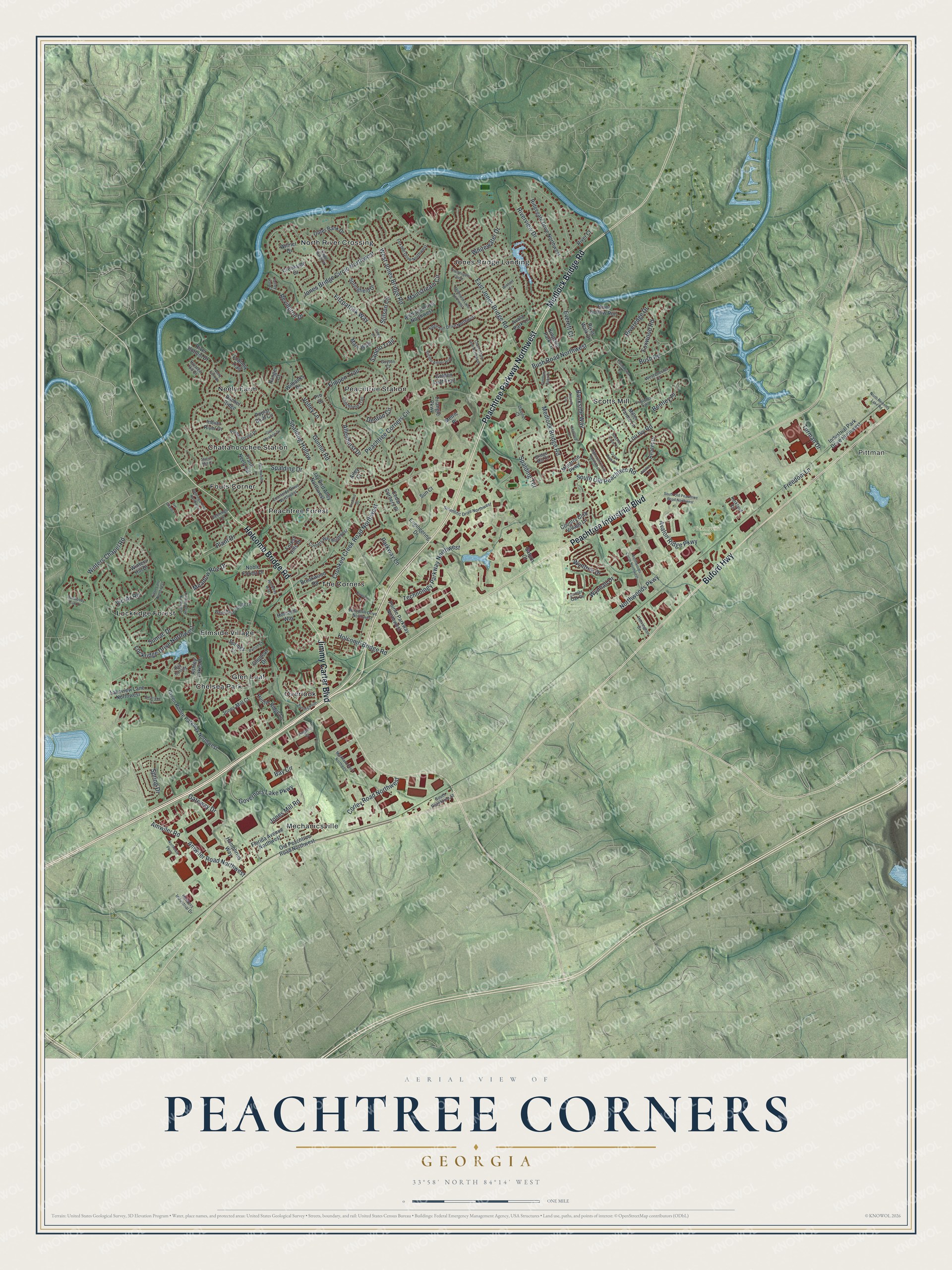 Watermarked full-map preview of Peachtree Corners, Georgia