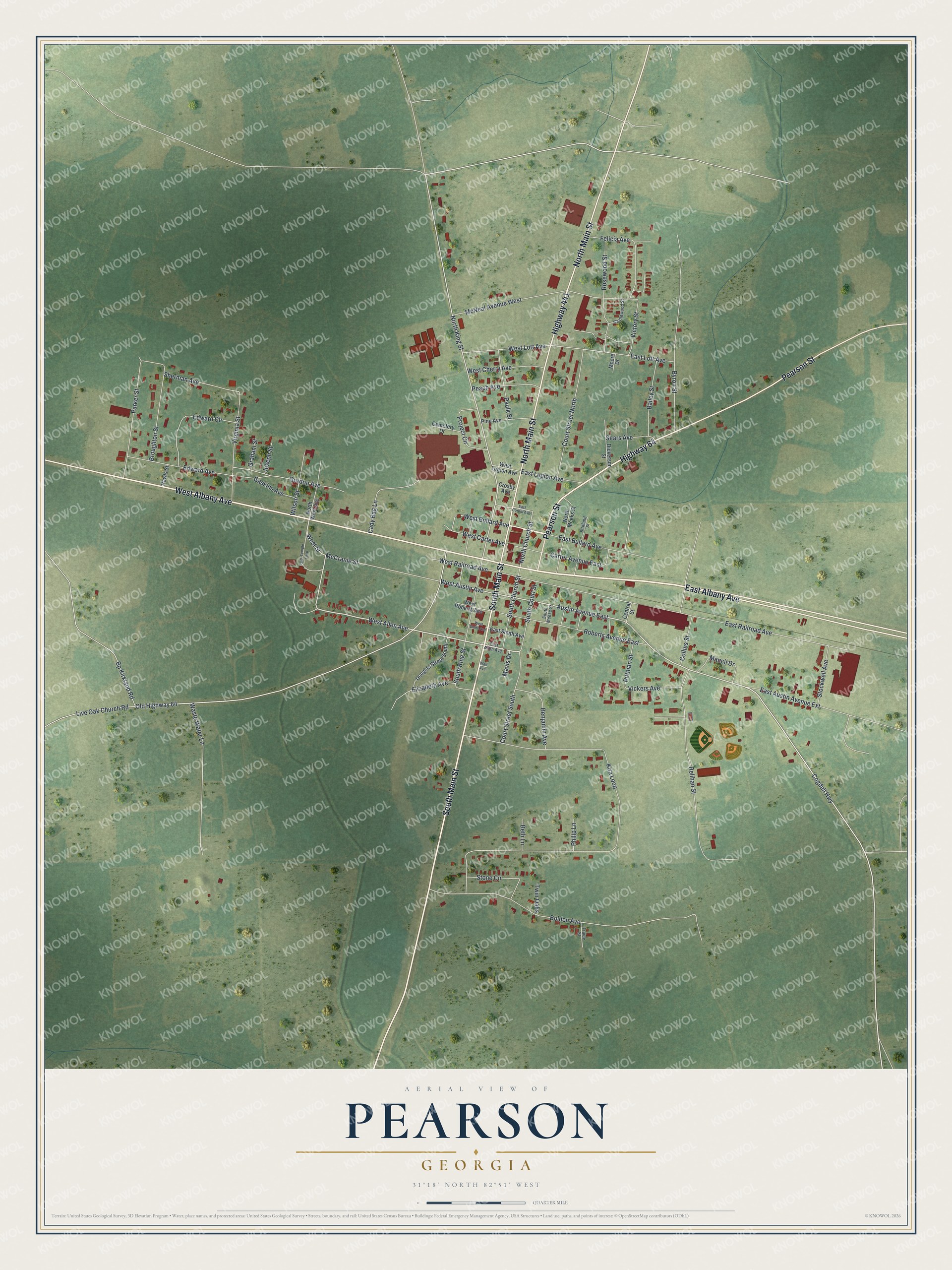 Watermarked full-map preview of Pearson, Georgia