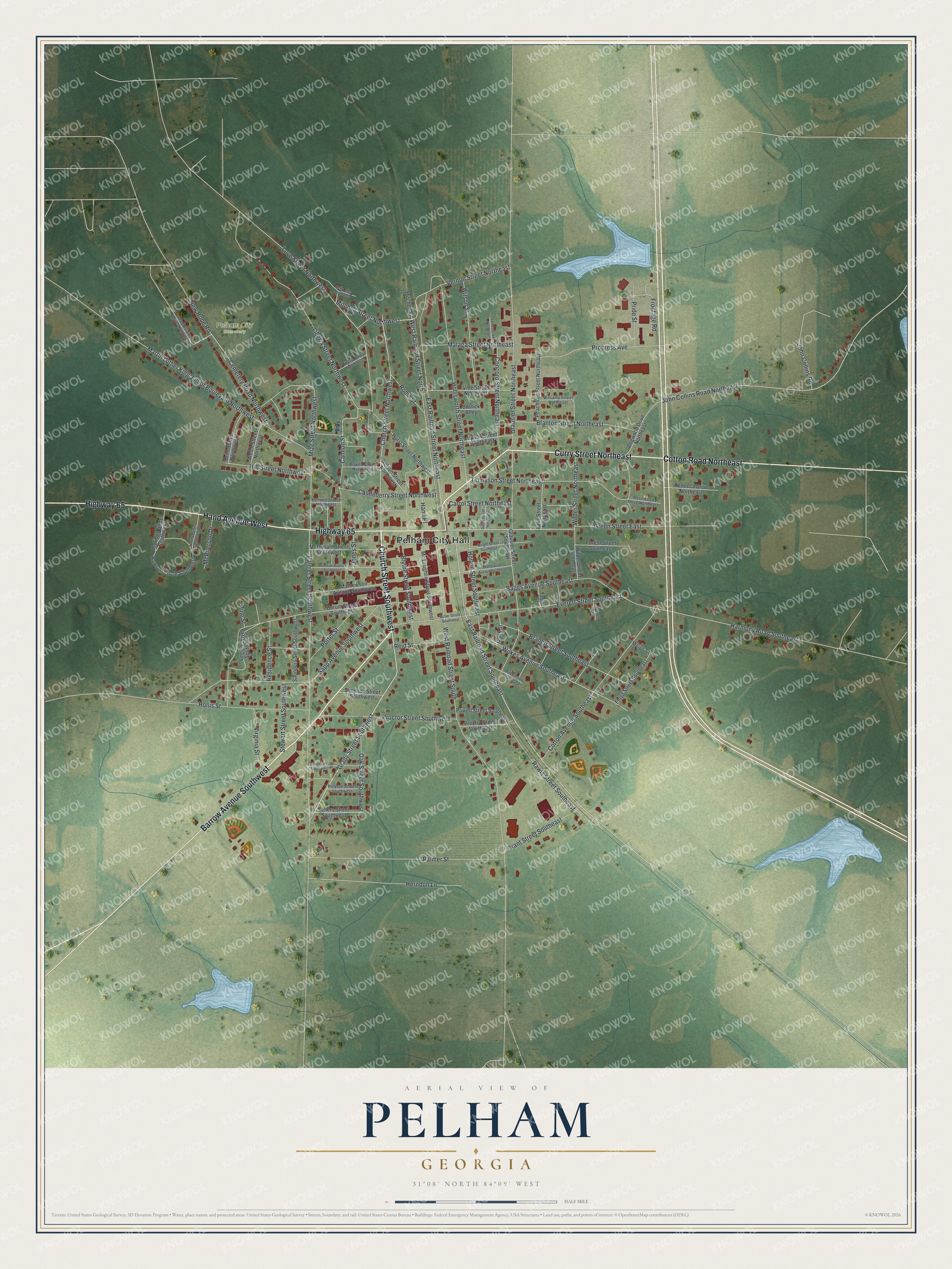 Watermarked full-map preview of Pelham, Georgia