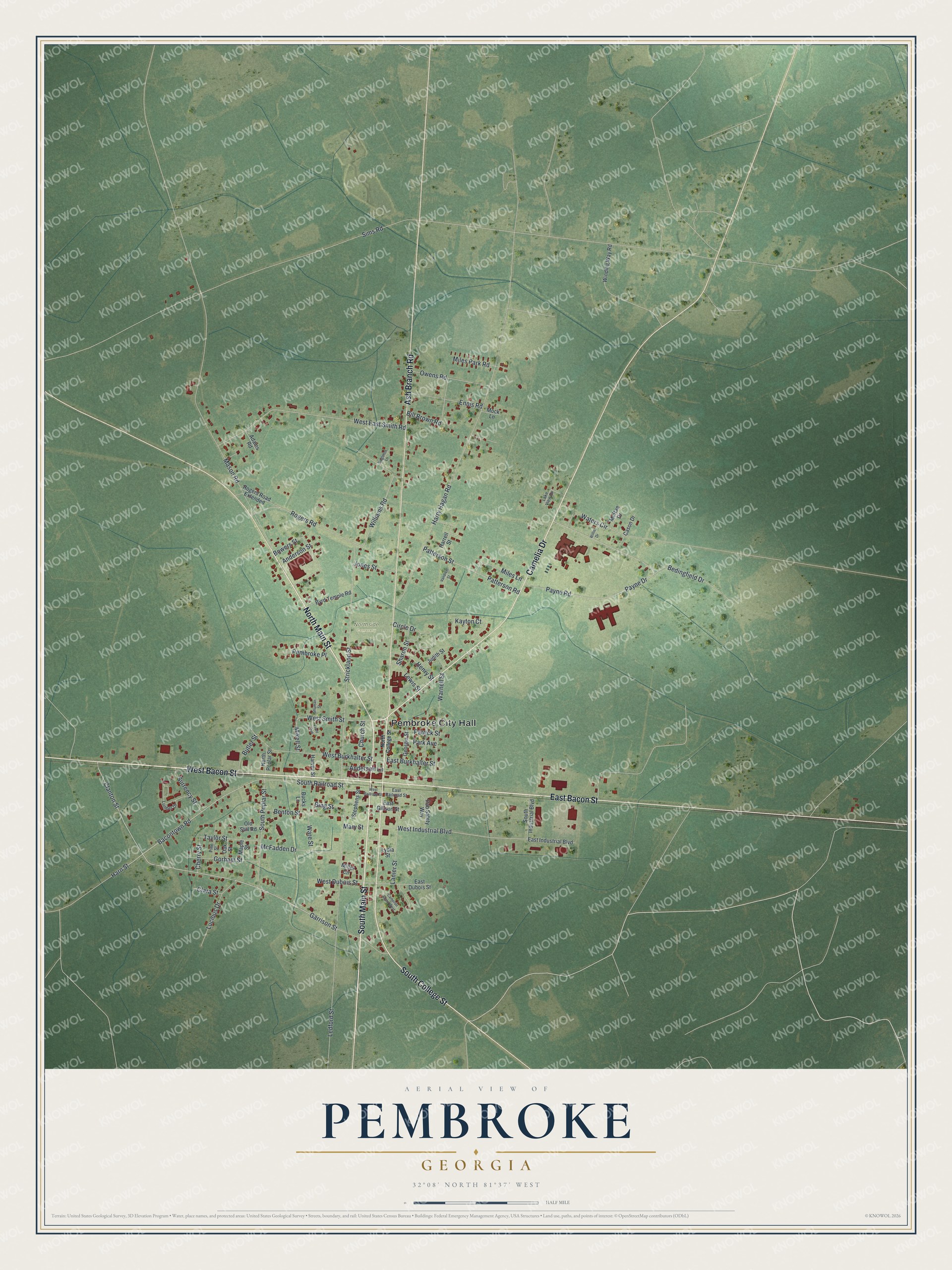 Watermarked full-map preview of Pembroke, Georgia
