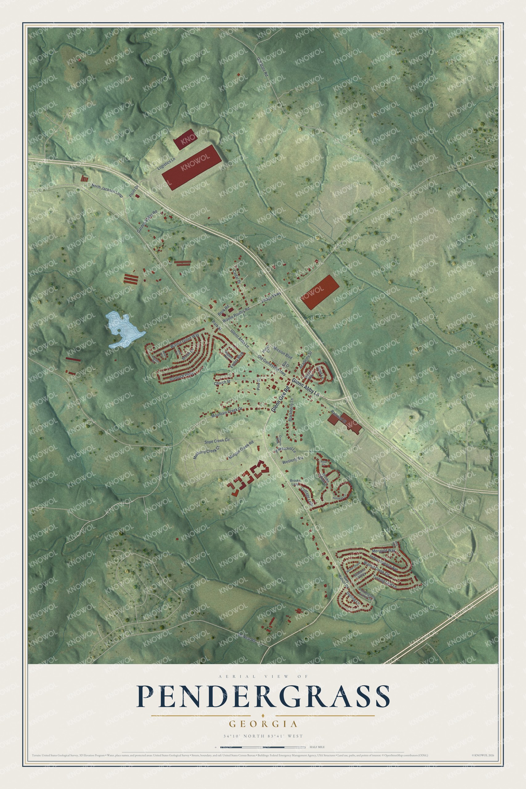 Watermarked full-map preview of Pendergrass, Georgia