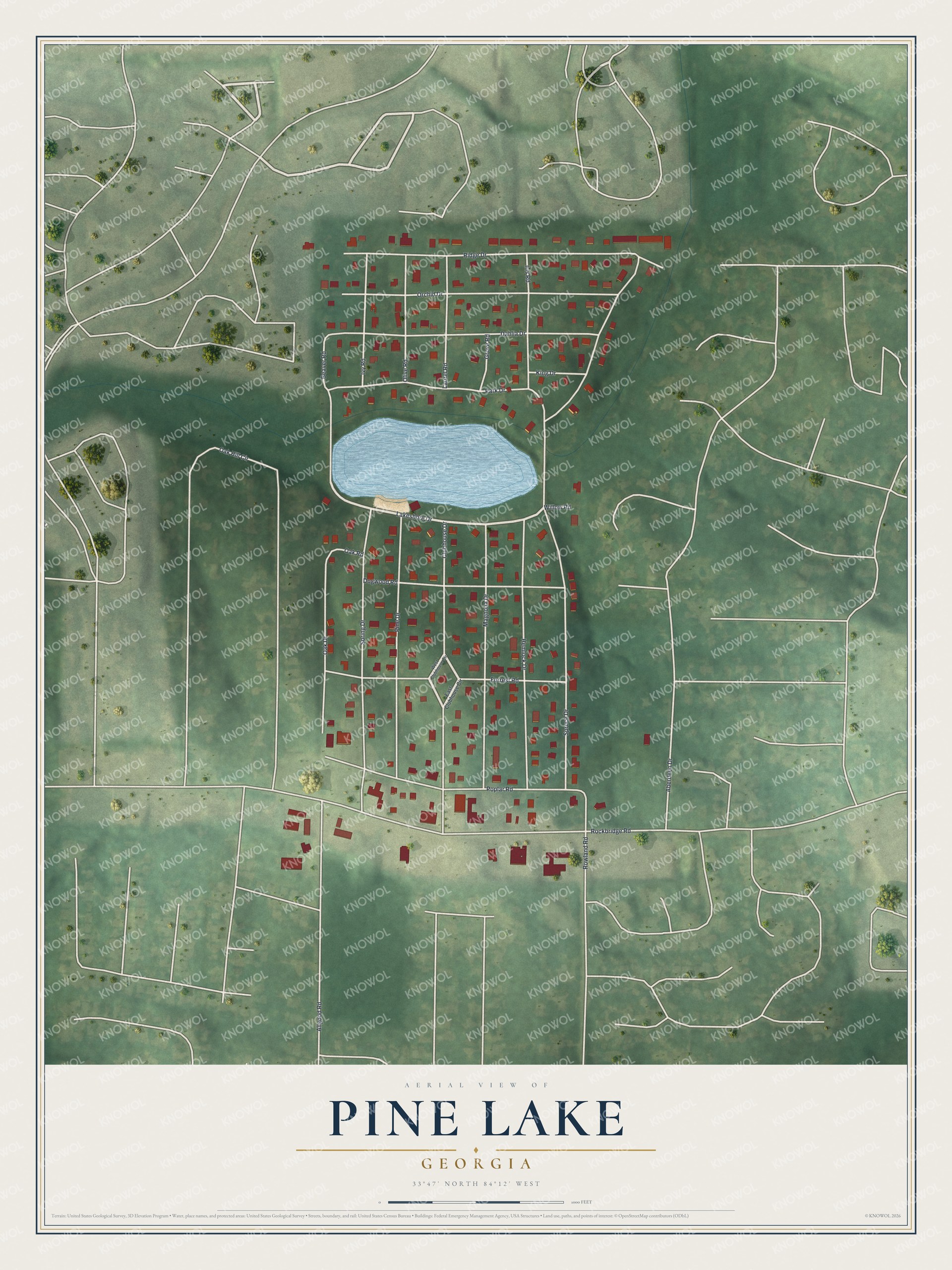 Watermarked full-map preview of Pine Lake, Georgia