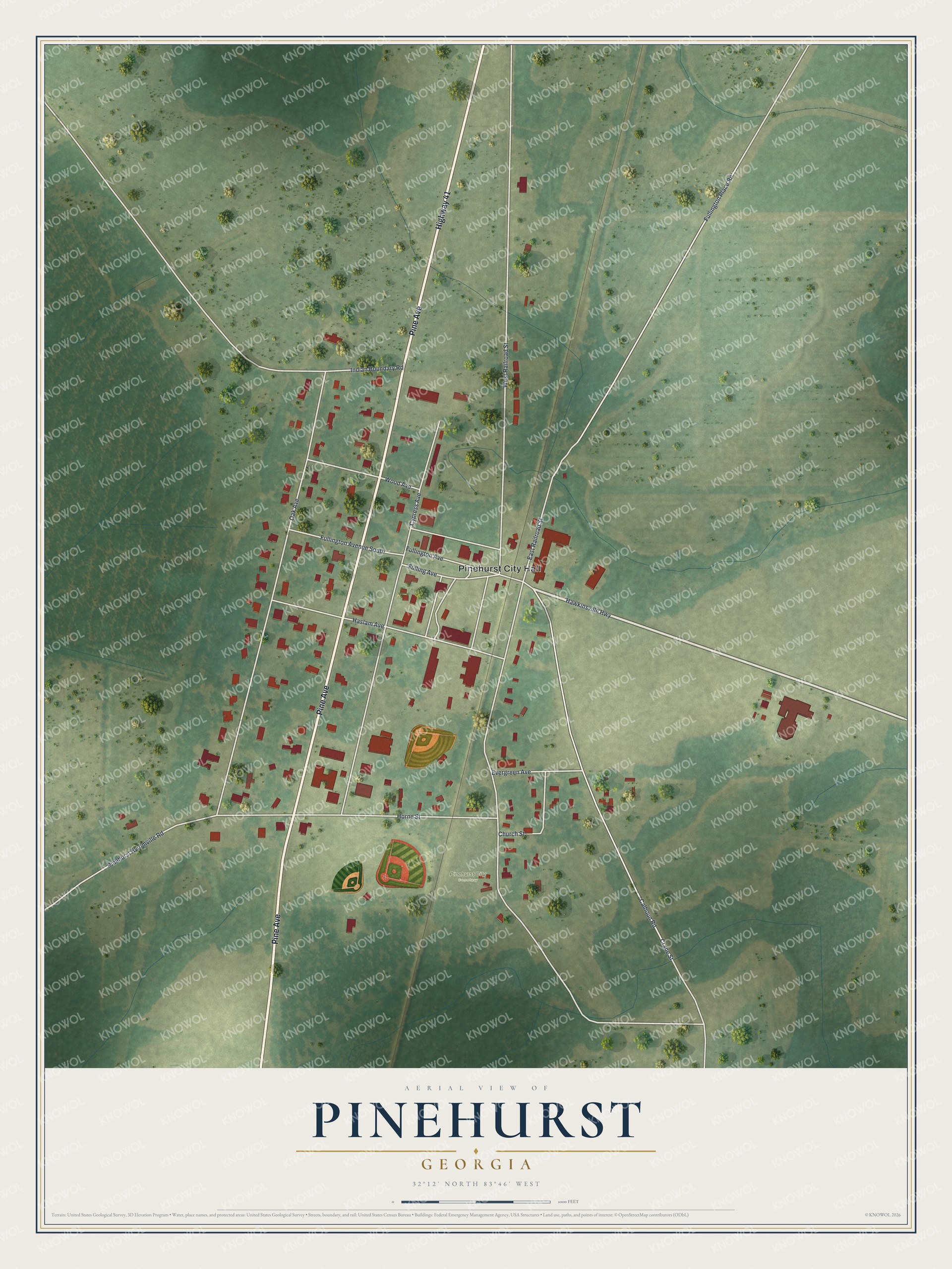 Watermarked full-map preview of Pinehurst, Georgia