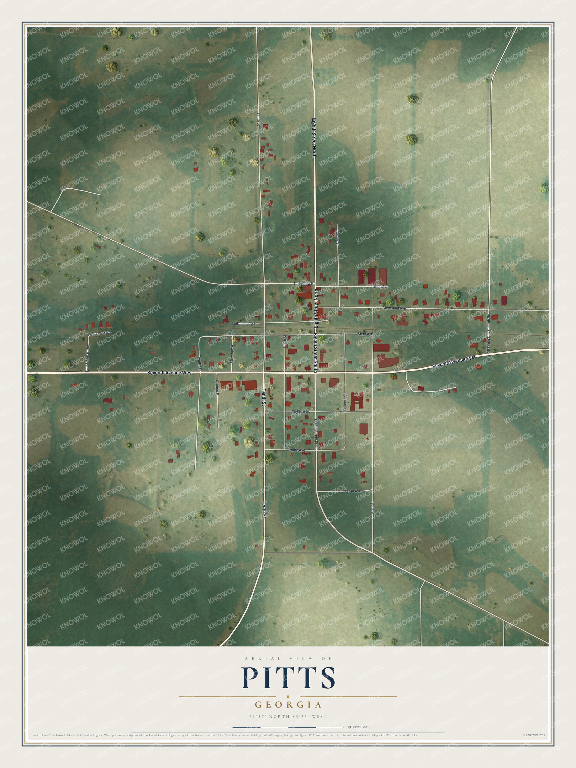 Watermarked full-map preview of Pitts, Georgia