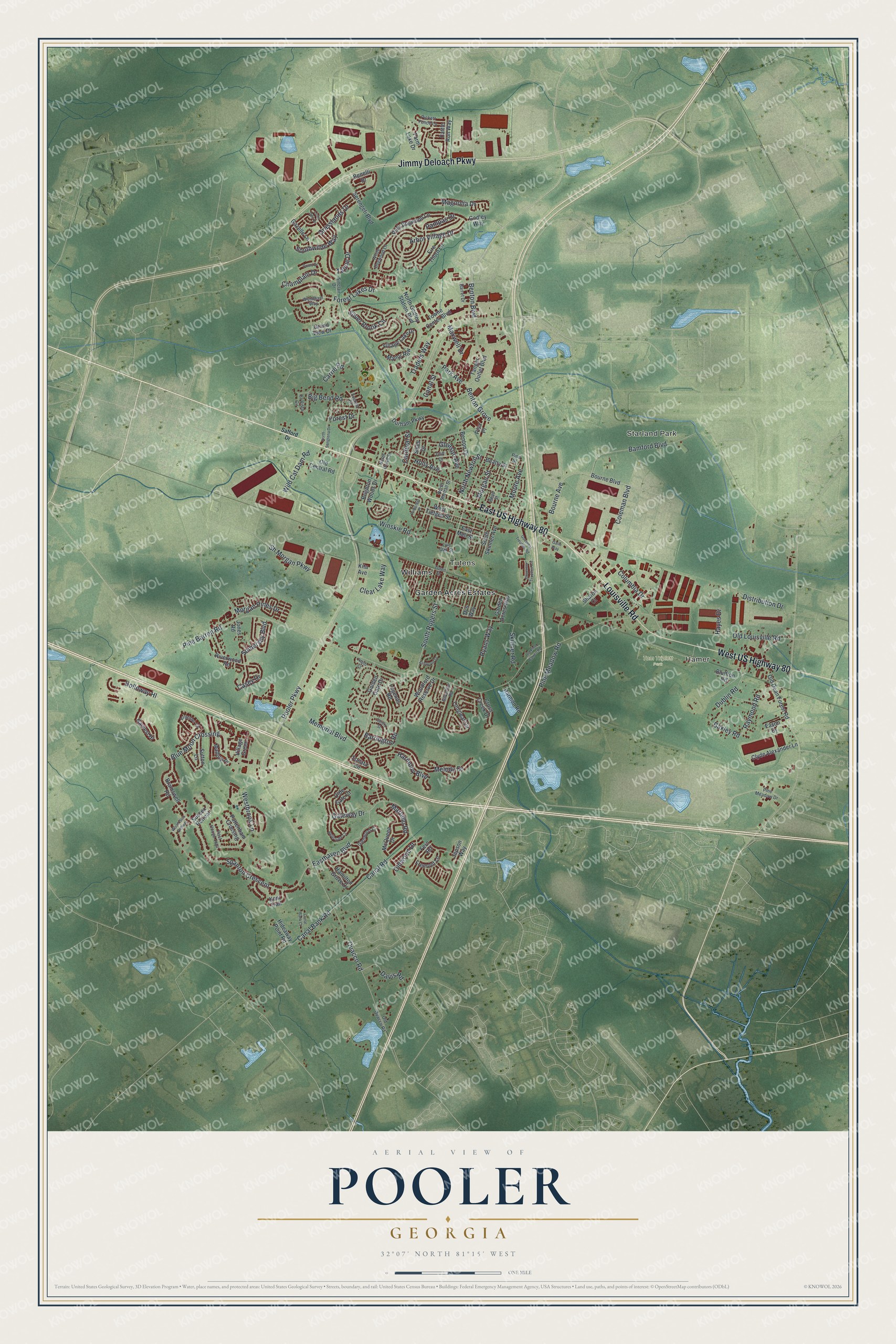 Watermarked full-map preview of Pooler, Georgia