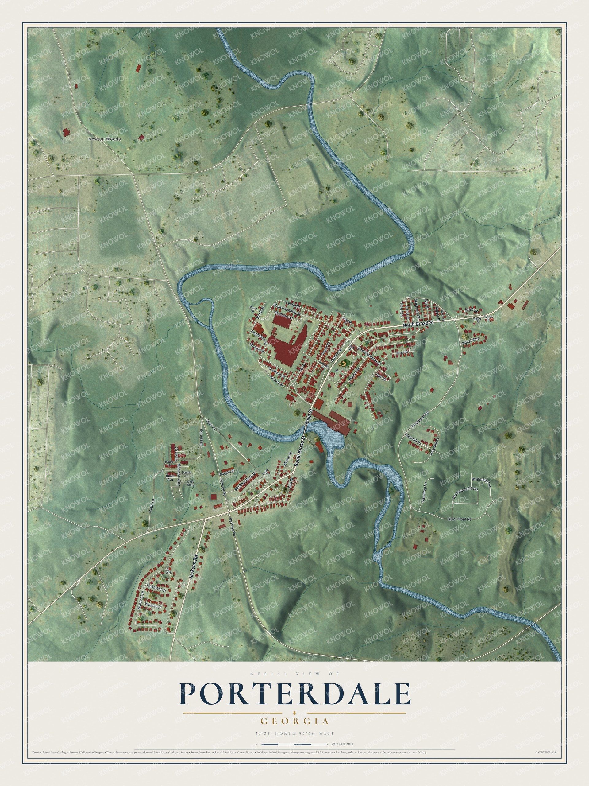 Watermarked full-map preview of Porterdale, Georgia