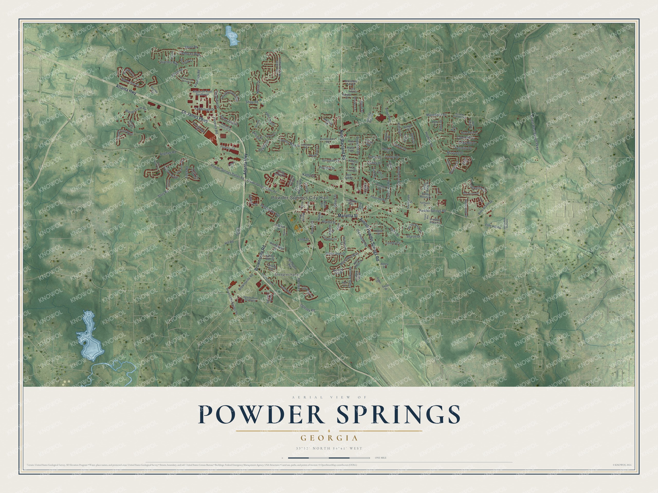 Watermarked full-map preview of Powder Springs, Georgia