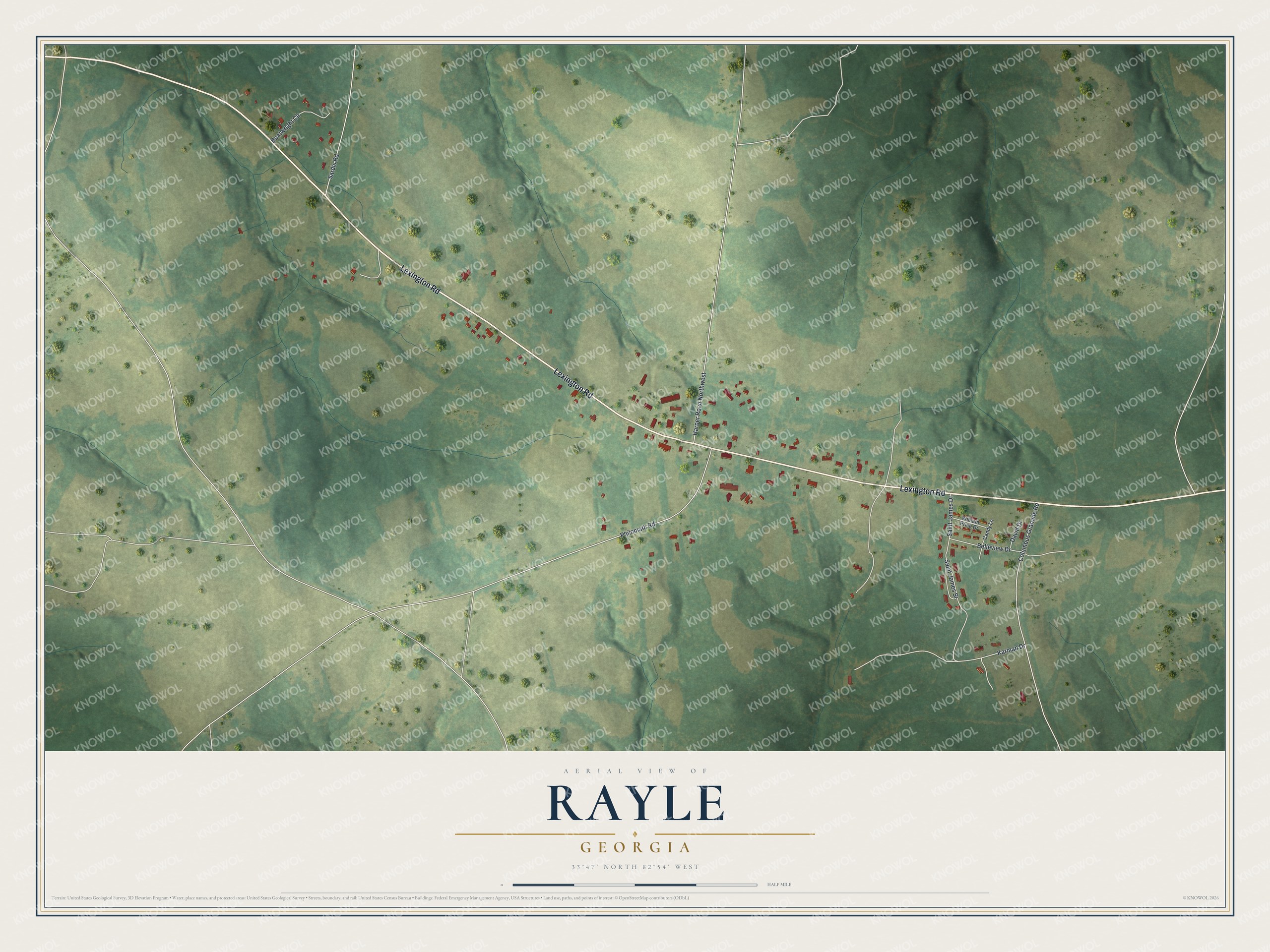 Watermarked full-map preview of Rayle, Georgia