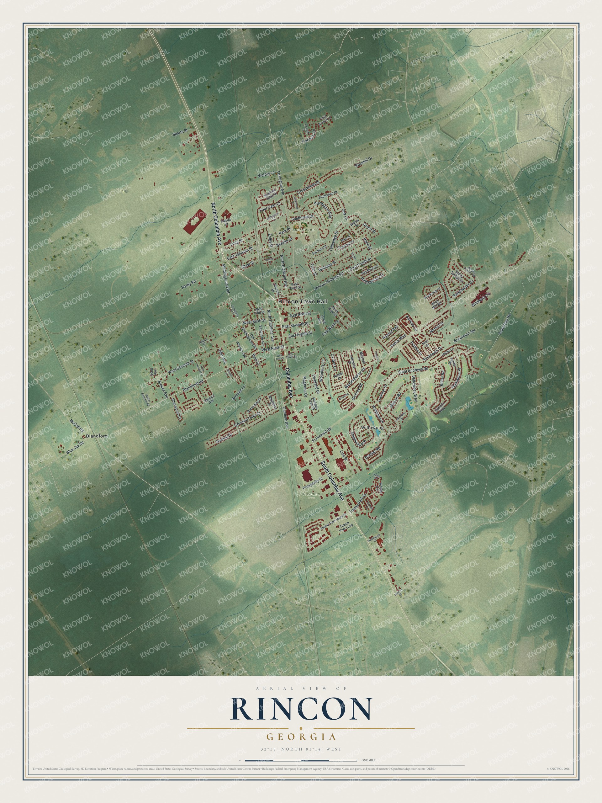 Watermarked full-map preview of Rincon, Georgia