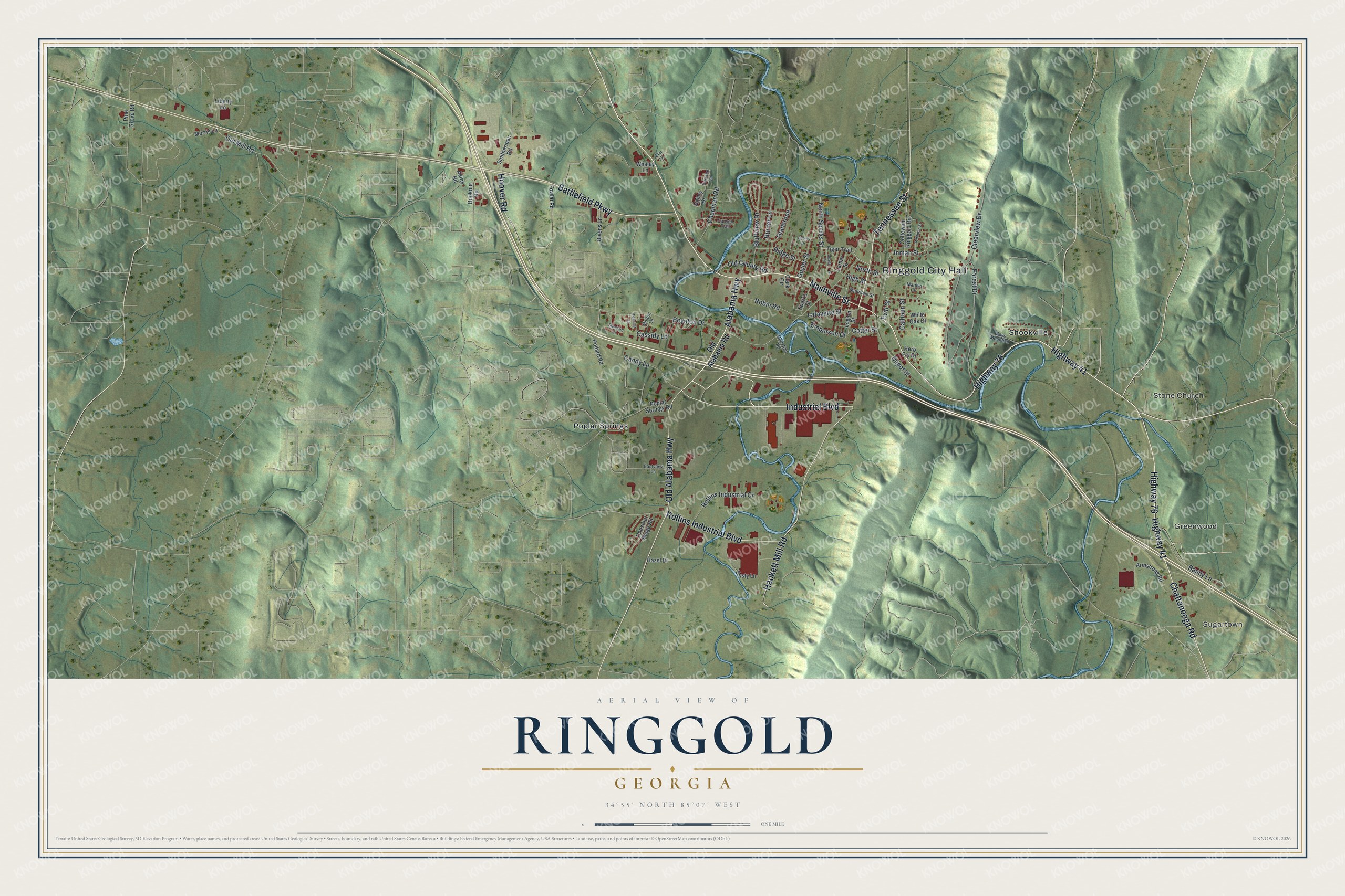 Watermarked full-map preview of Ringgold, Georgia