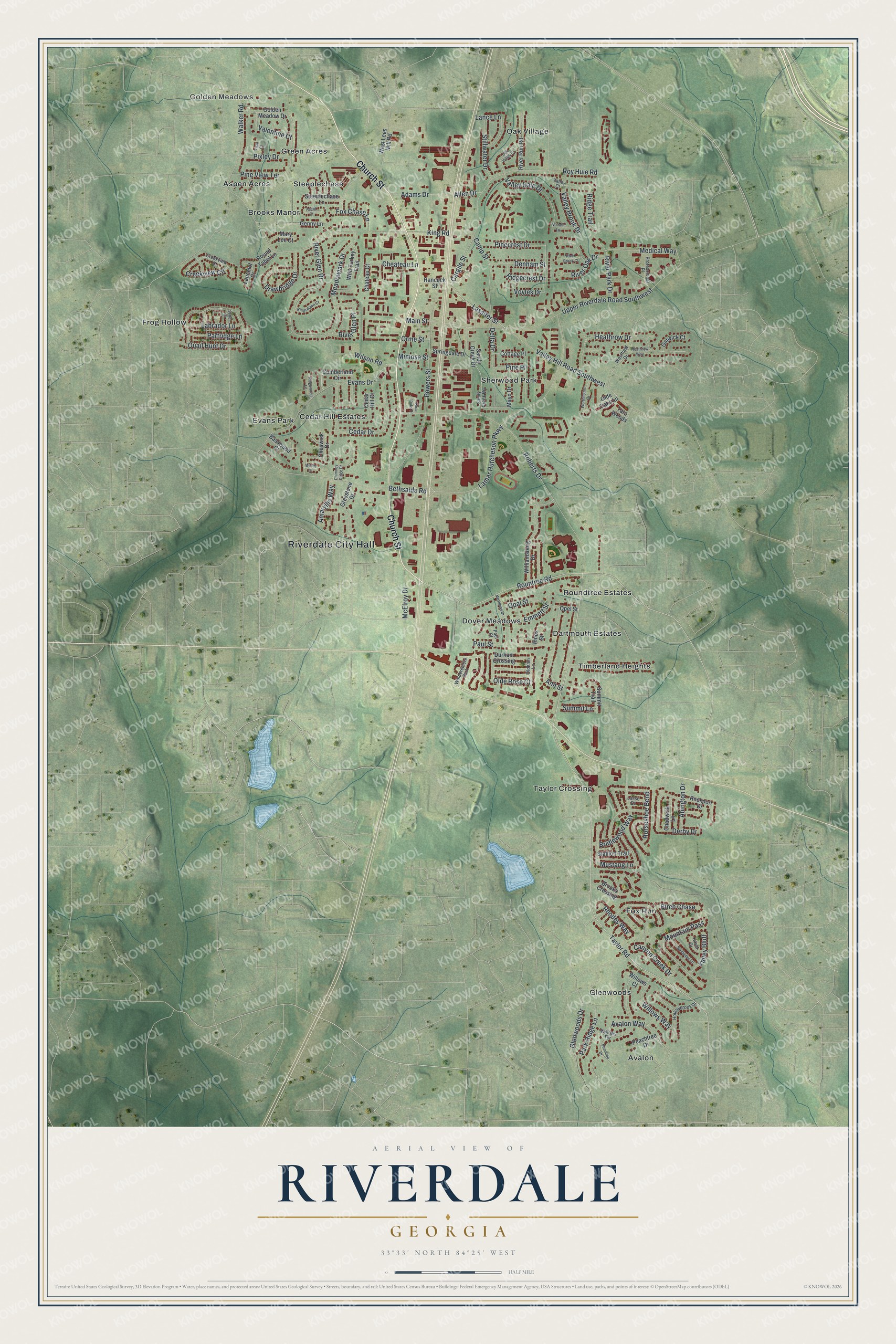 Watermarked full-map preview of Riverdale, Georgia