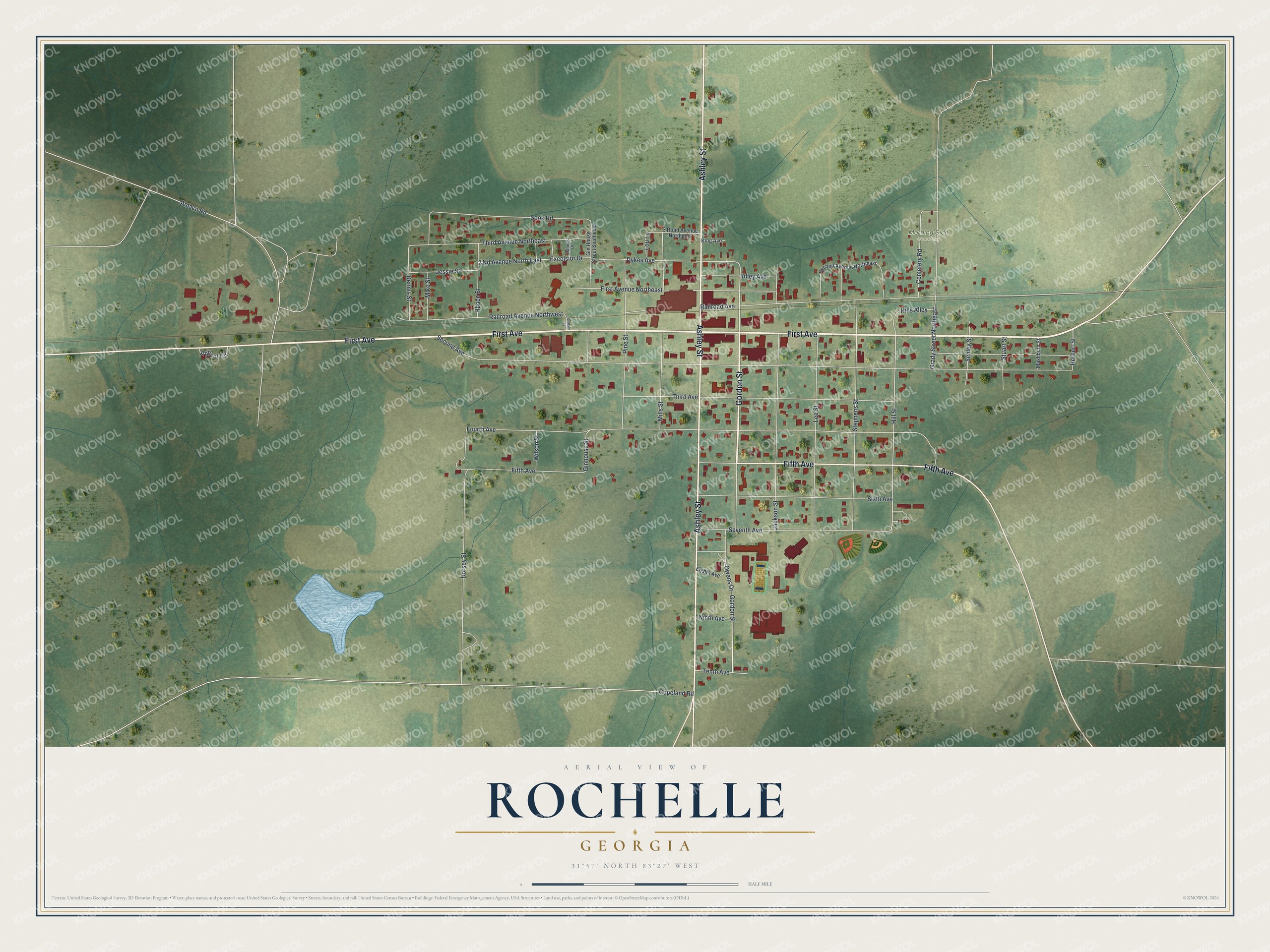 Watermarked full-map preview of Rochelle, Georgia