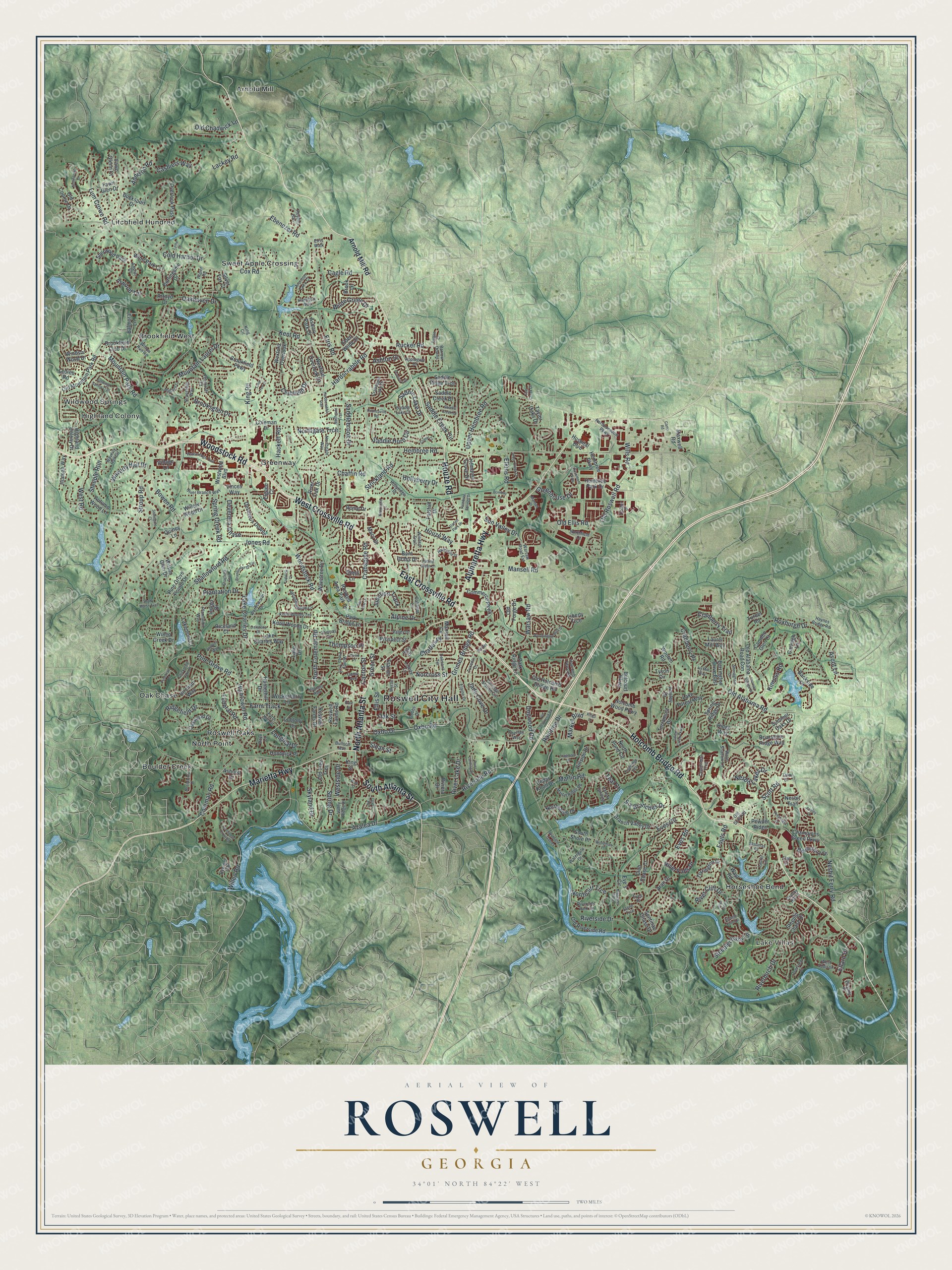 Watermarked full-map preview of Roswell, Georgia