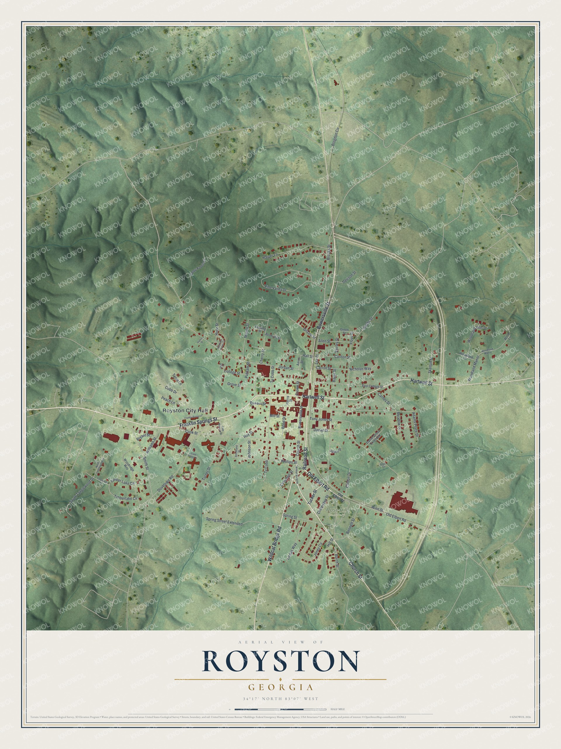 Watermarked full-map preview of Royston, Georgia