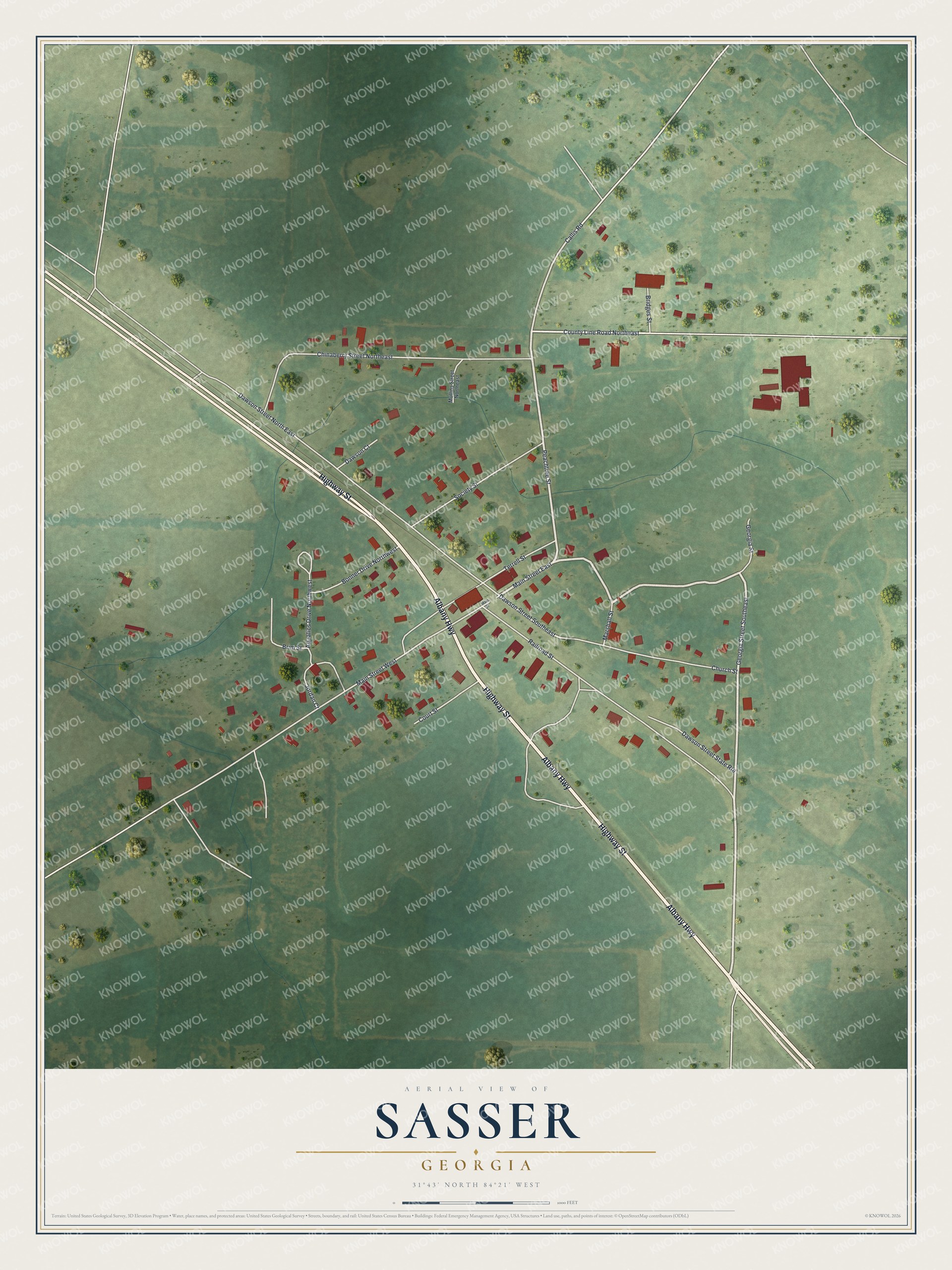 Watermarked full-map preview of Sasser, Georgia