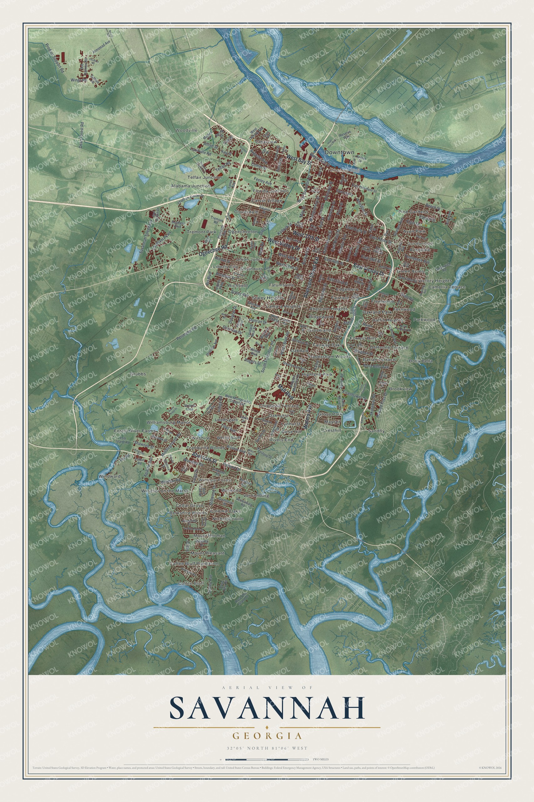 Watermarked full-map preview of Savannah, Georgia