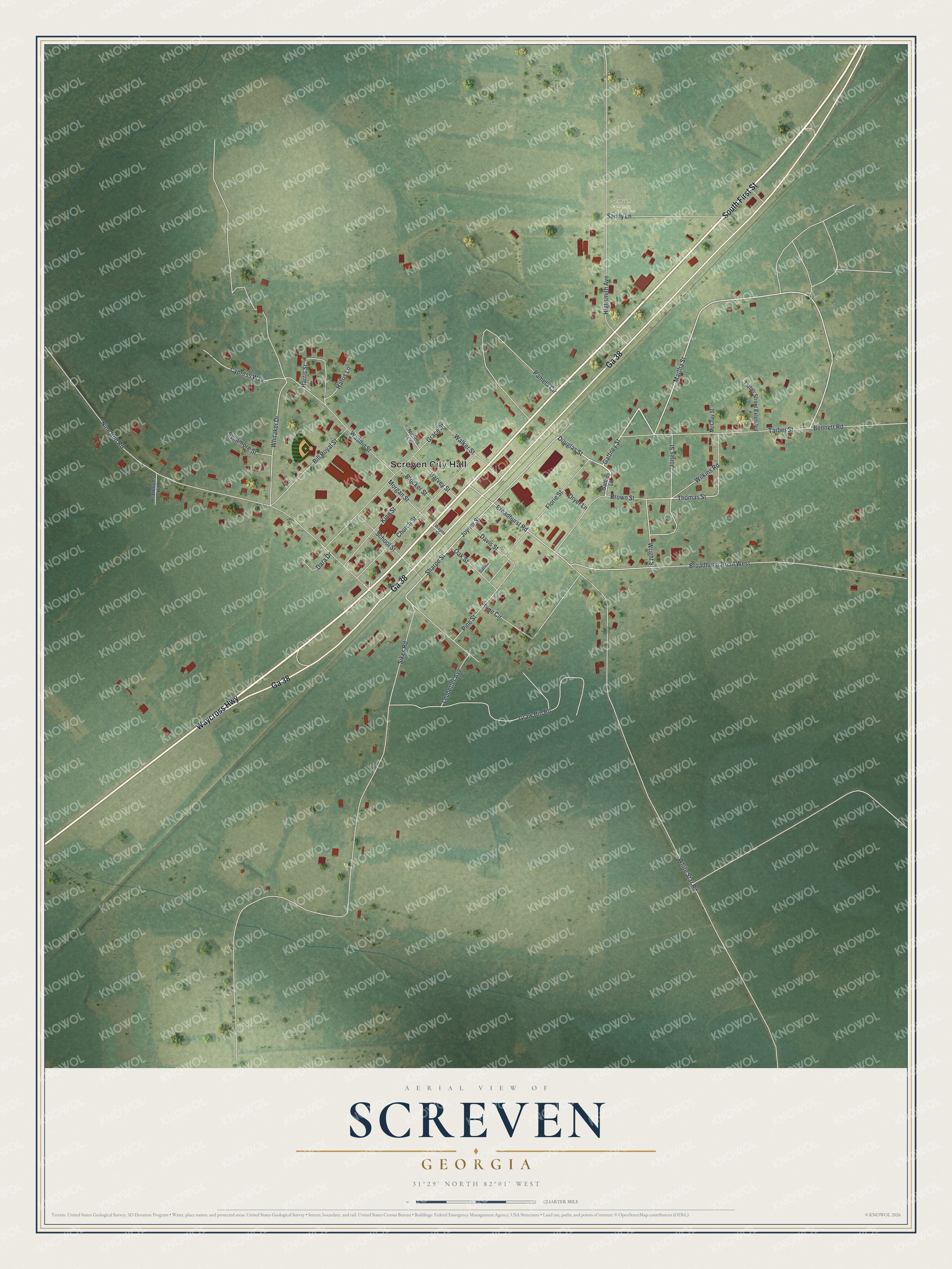 Watermarked full-map preview of Screven, Georgia