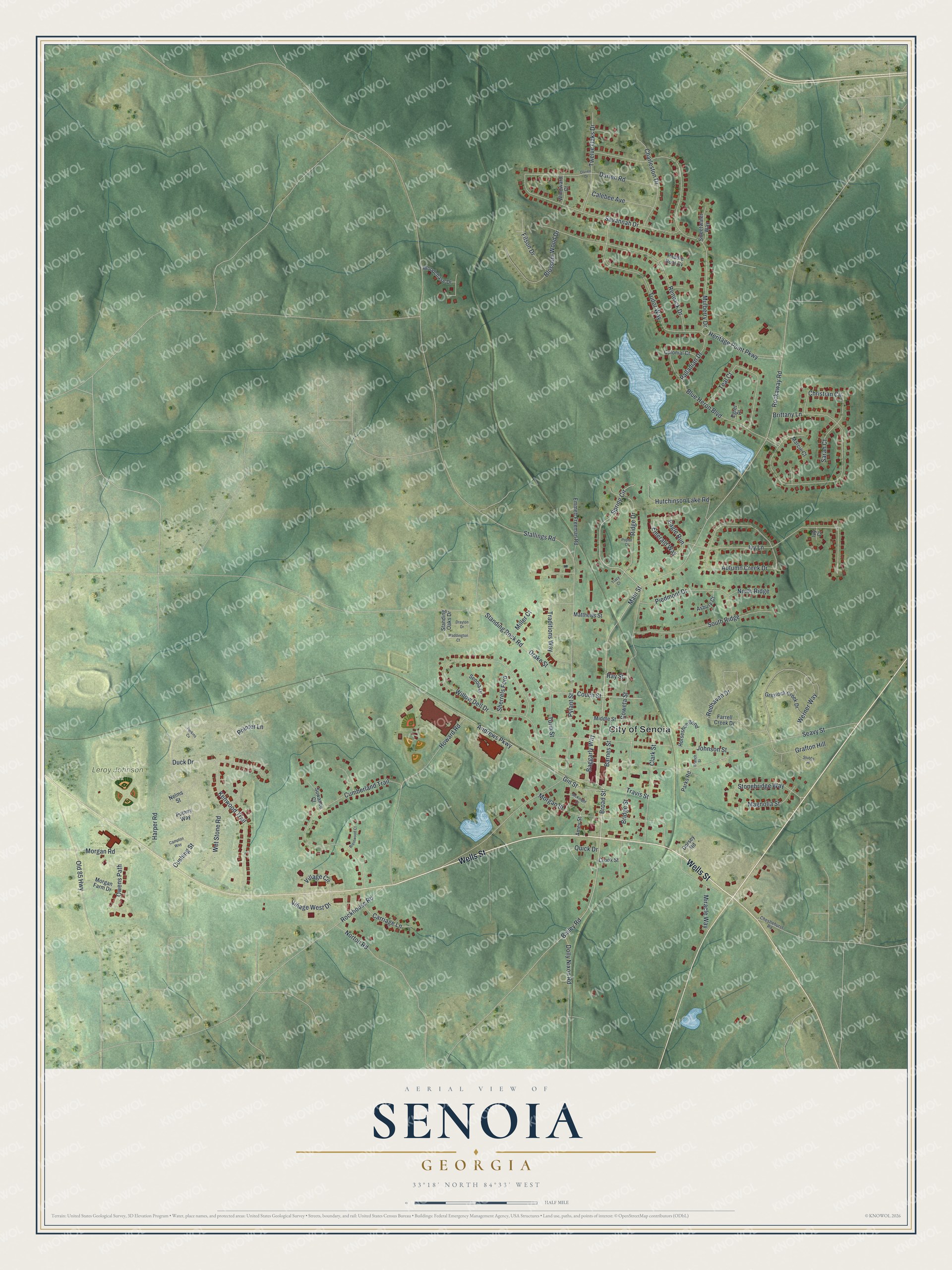 Watermarked full-map preview of Senoia, Georgia