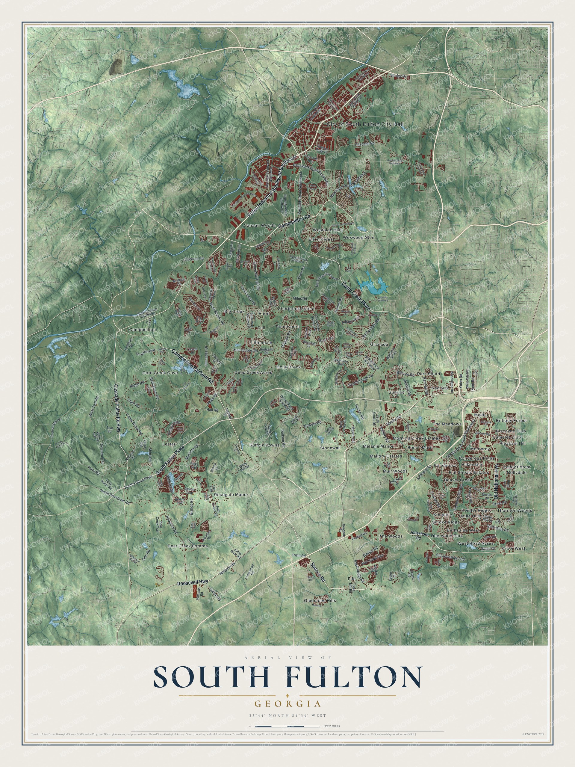 Watermarked full-map preview of South Fulton, Georgia