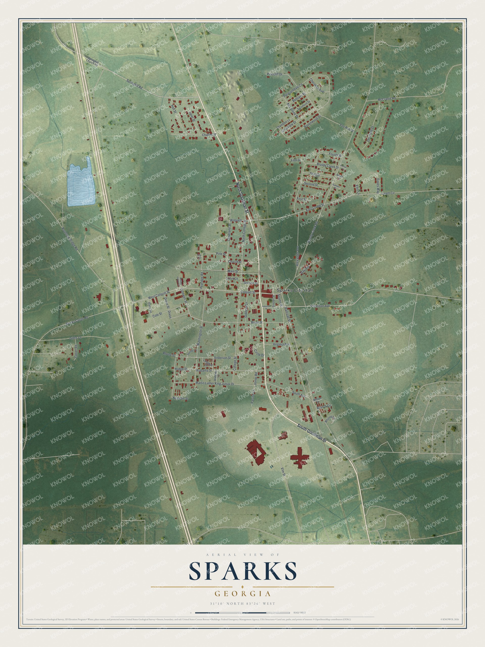 Watermarked full-map preview of Sparks, Georgia