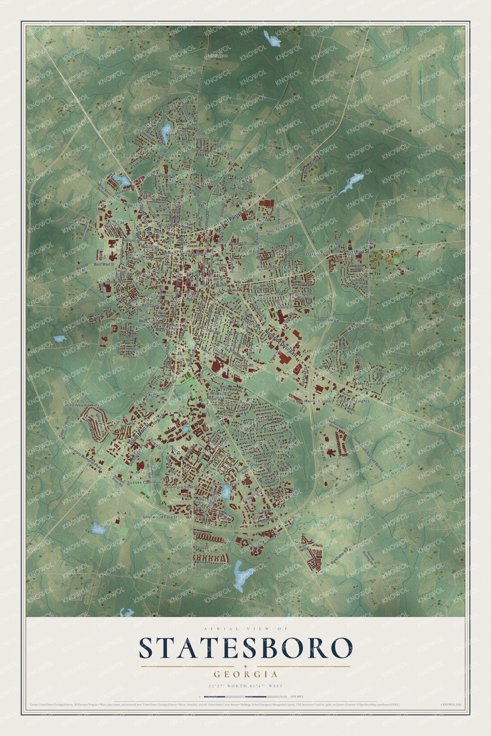Watermarked full-map preview of Statesboro, Georgia