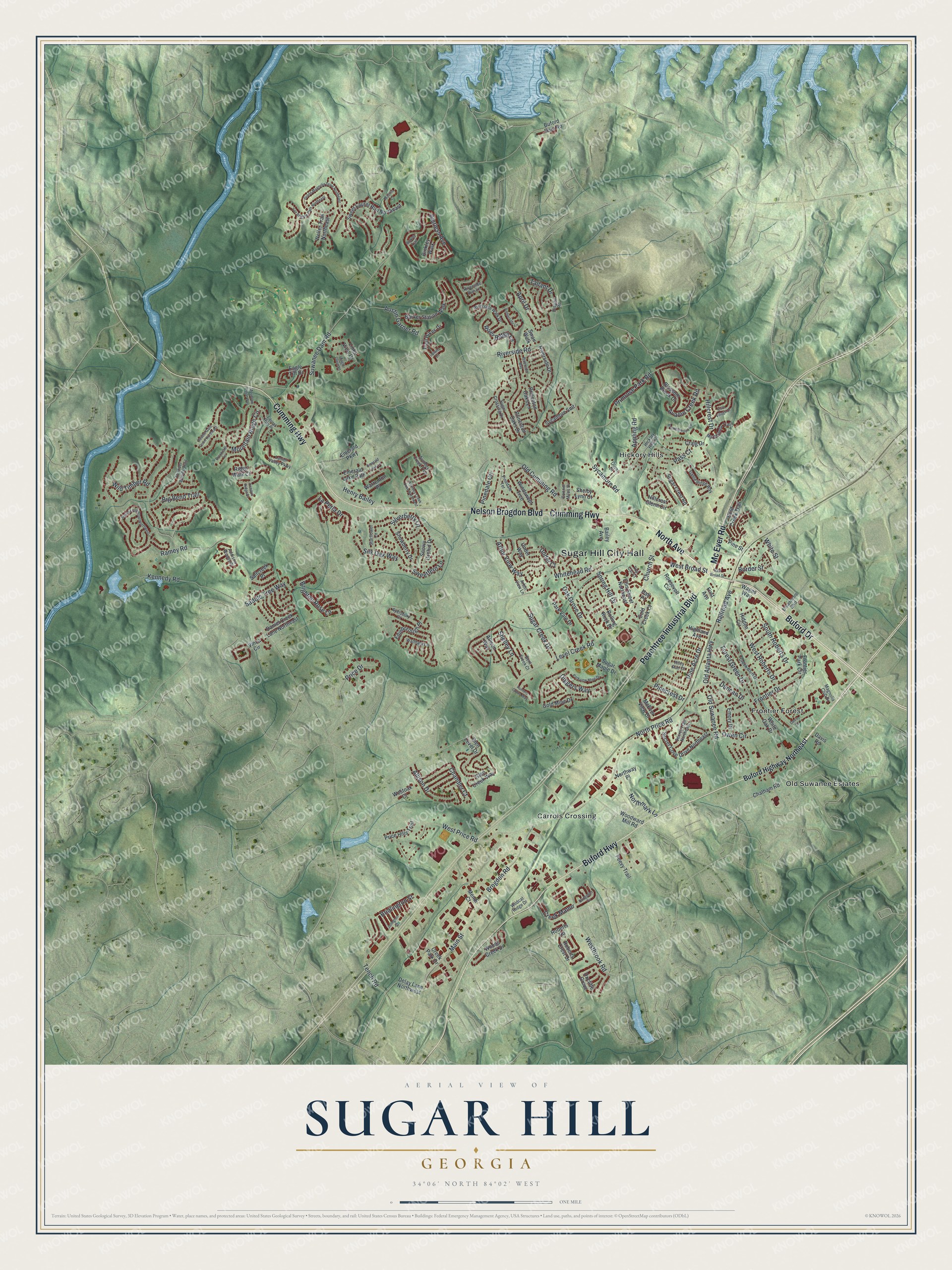 Watermarked full-map preview of Sugar Hill, Georgia