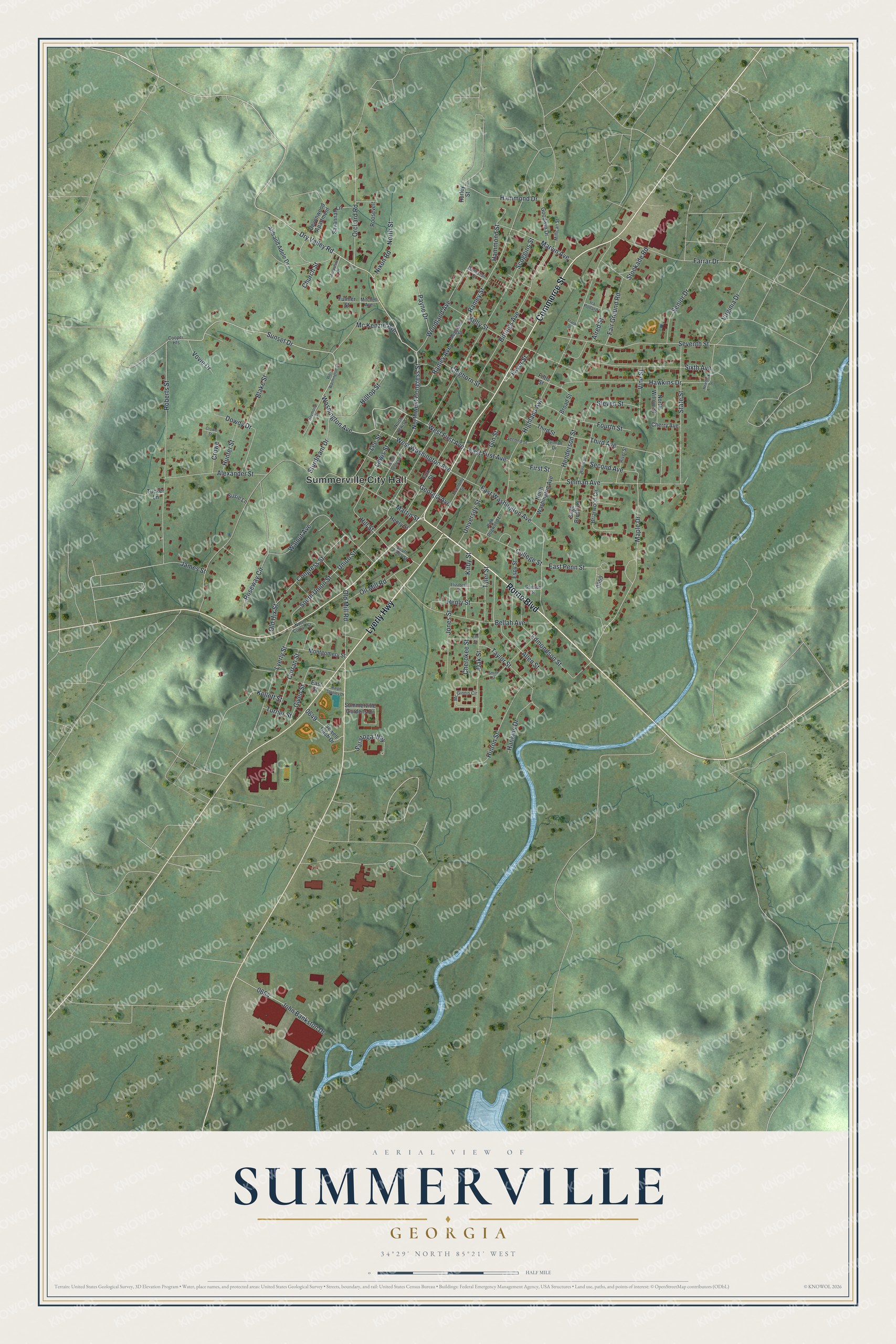 Watermarked full-map preview of Summerville, Georgia