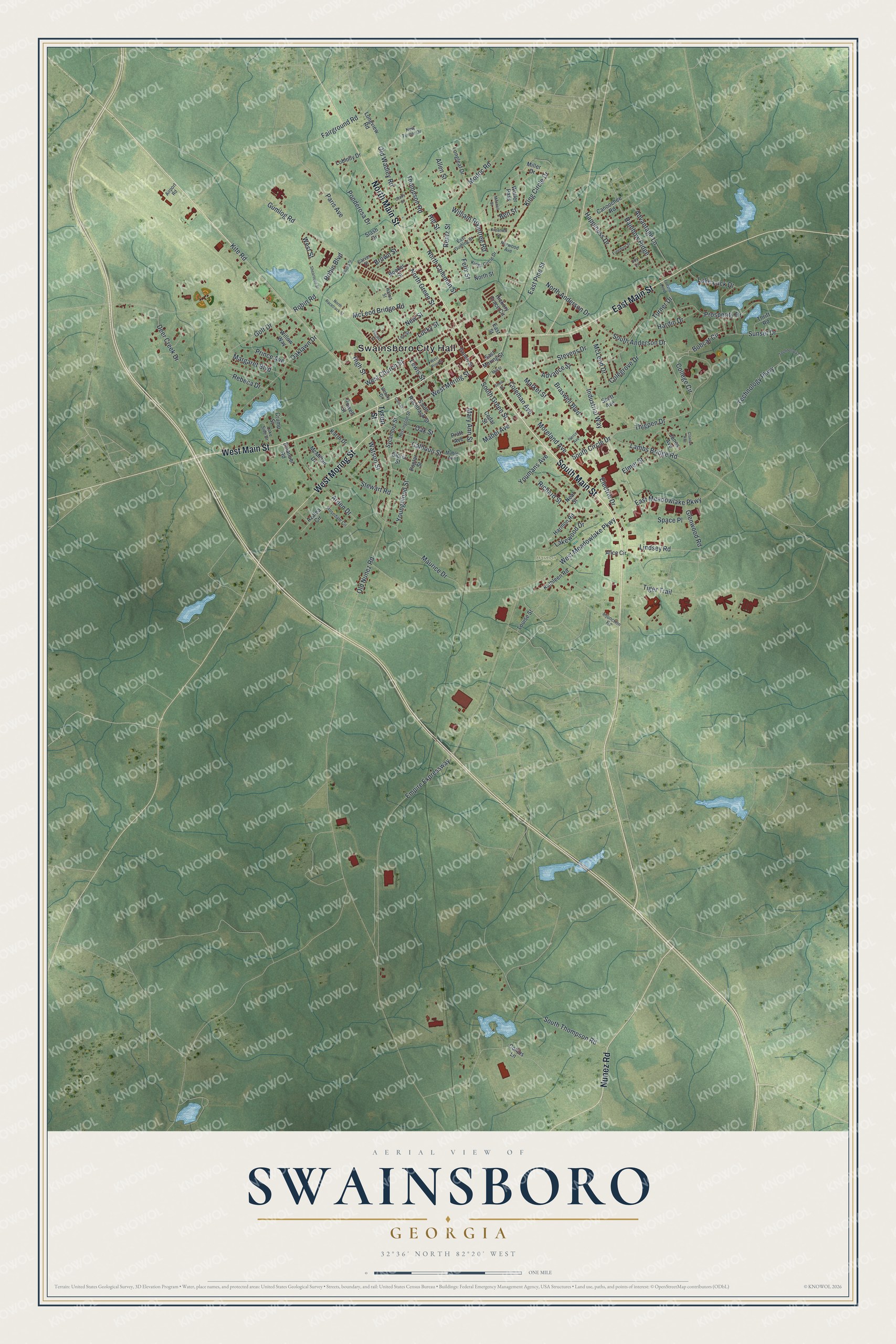 Watermarked full-map preview of Swainsboro, Georgia