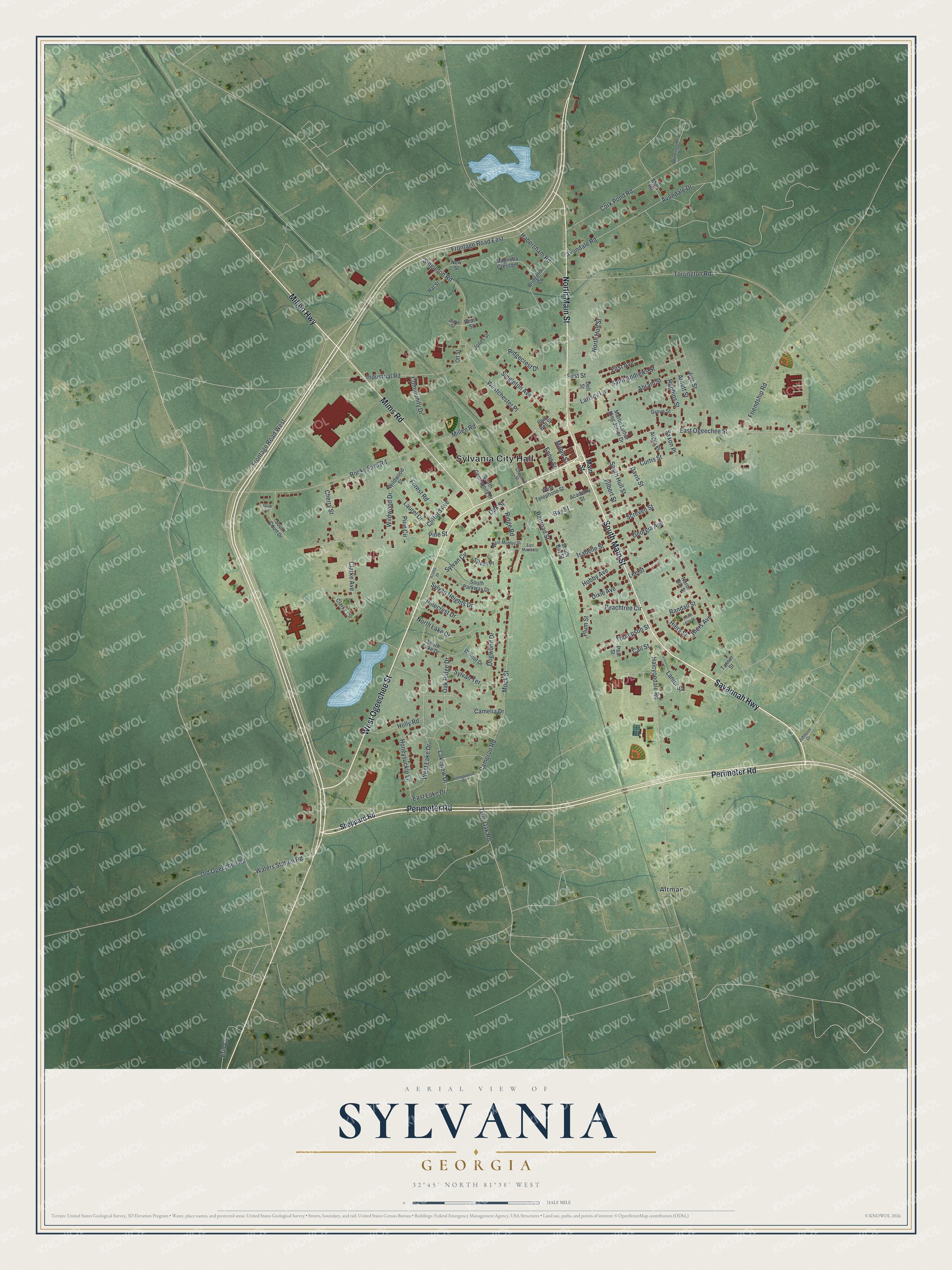 Watermarked full-map preview of Sylvania, Georgia