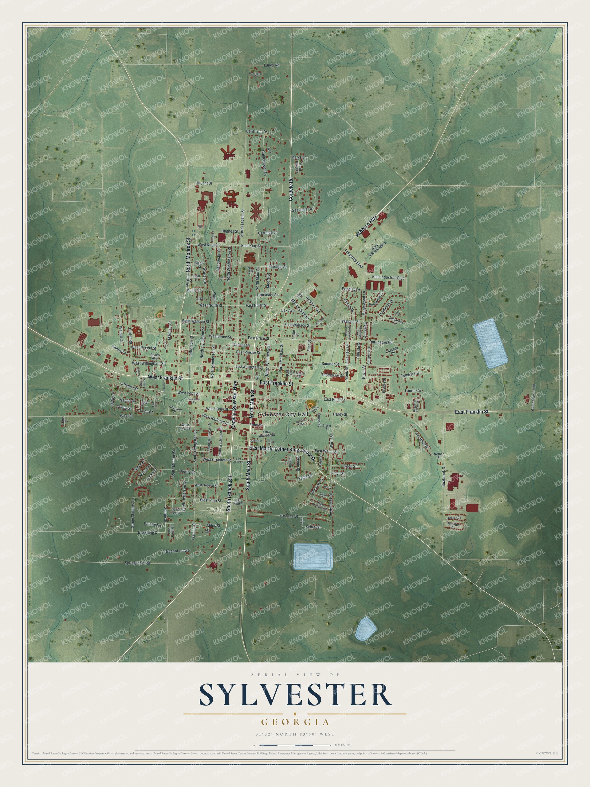Watermarked full-map preview of Sylvester, Georgia