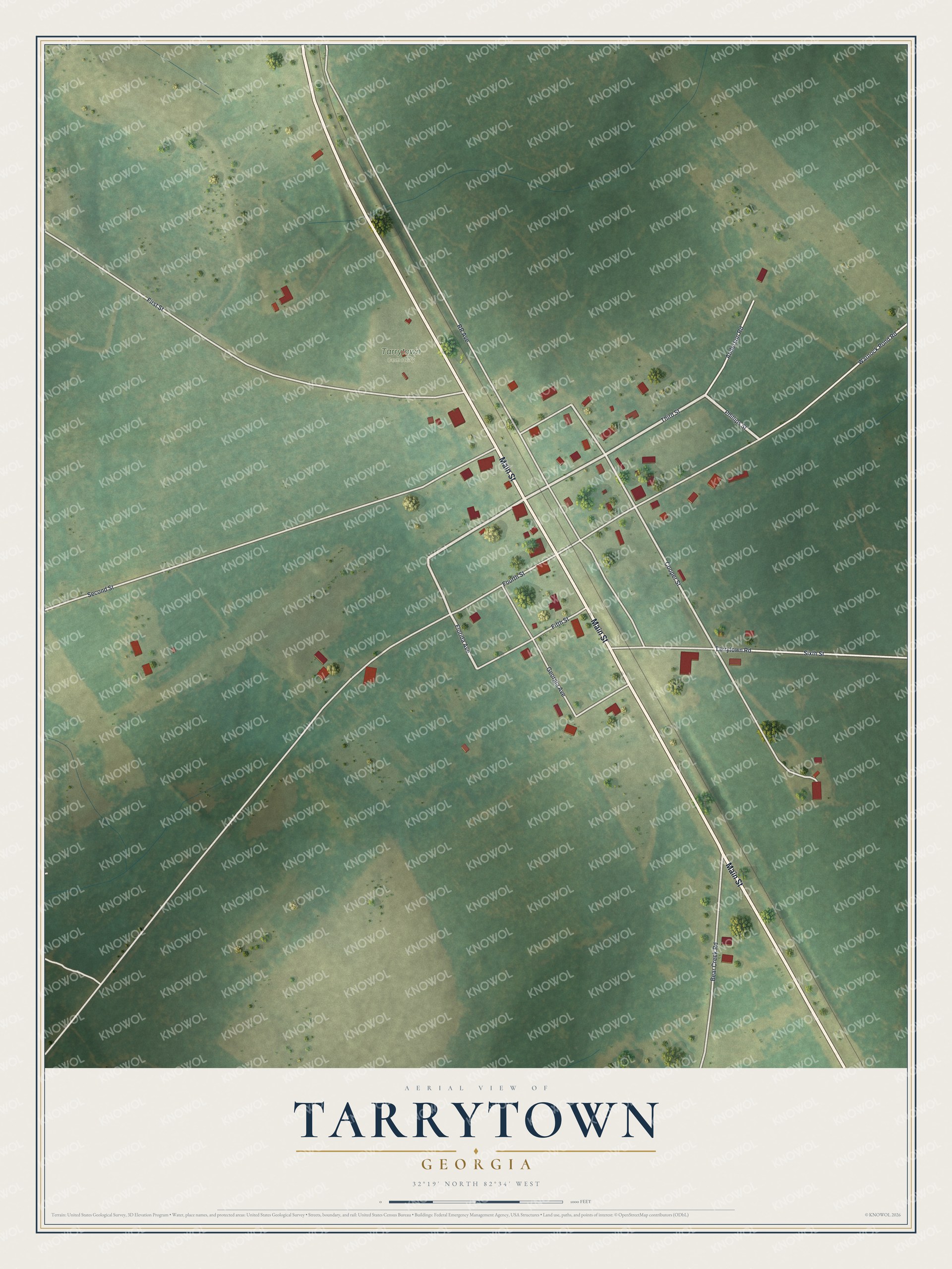 Watermarked full-map preview of Tarrytown, Georgia