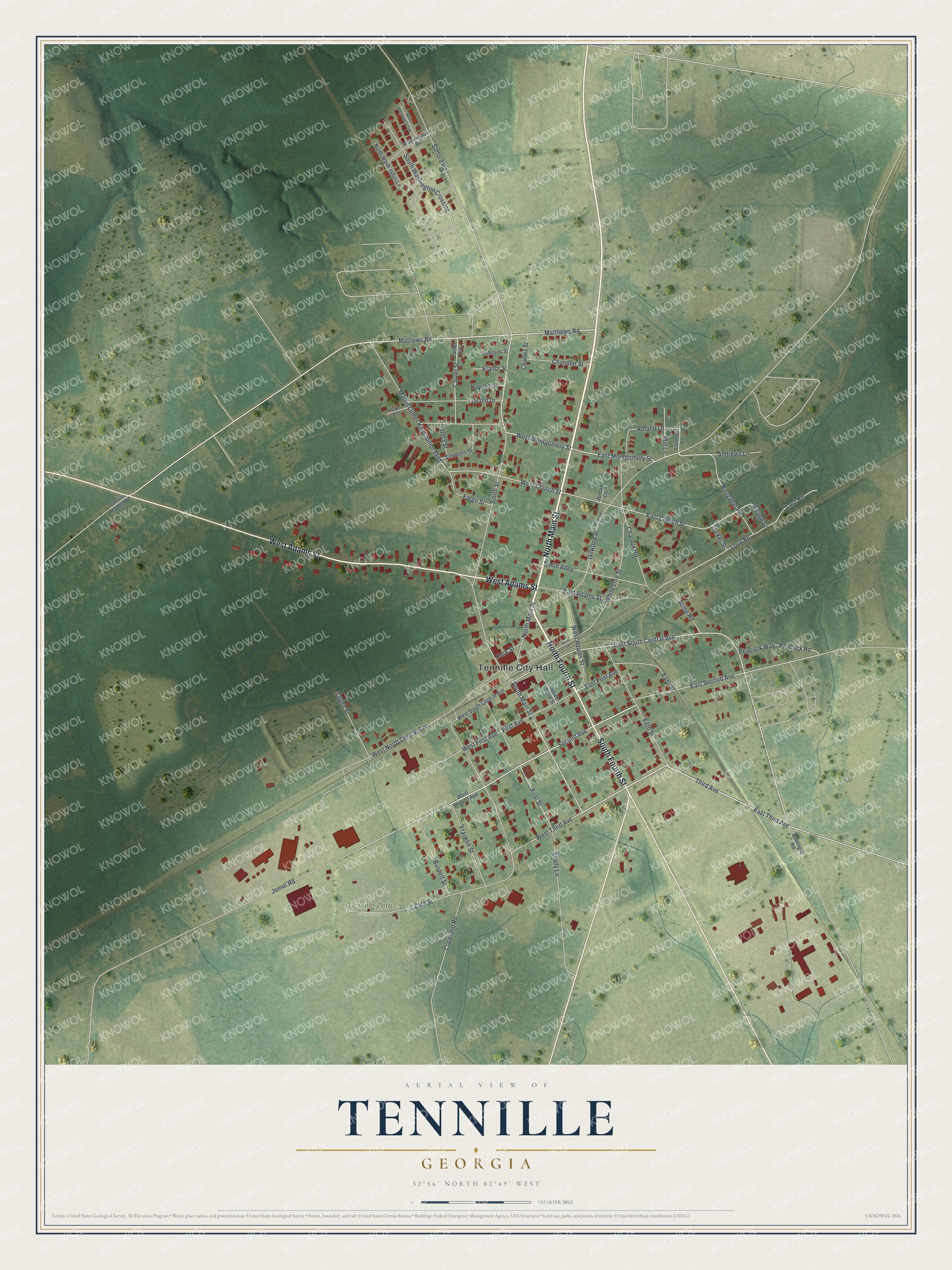 Watermarked full-map preview of Tennille, Georgia