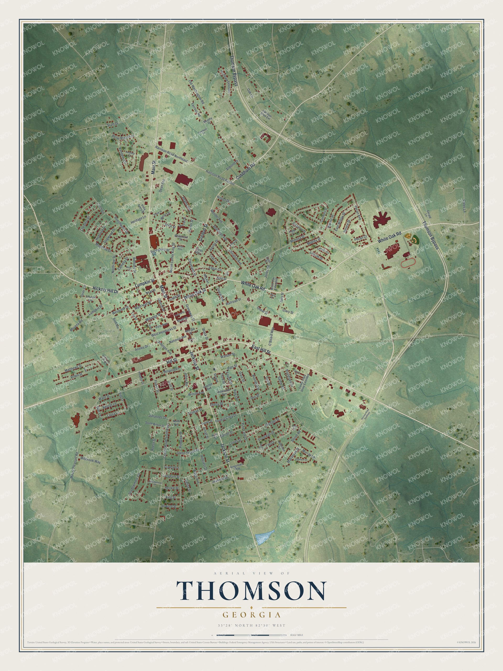 Watermarked full-map preview of Thomson, Georgia