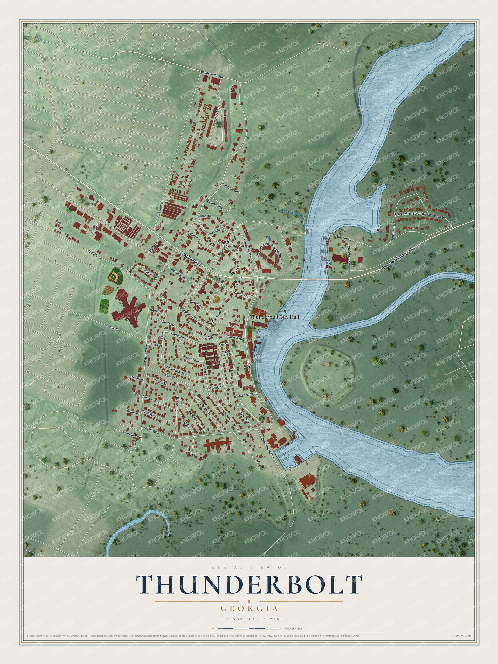 Watermarked full-map preview of Thunderbolt, Georgia