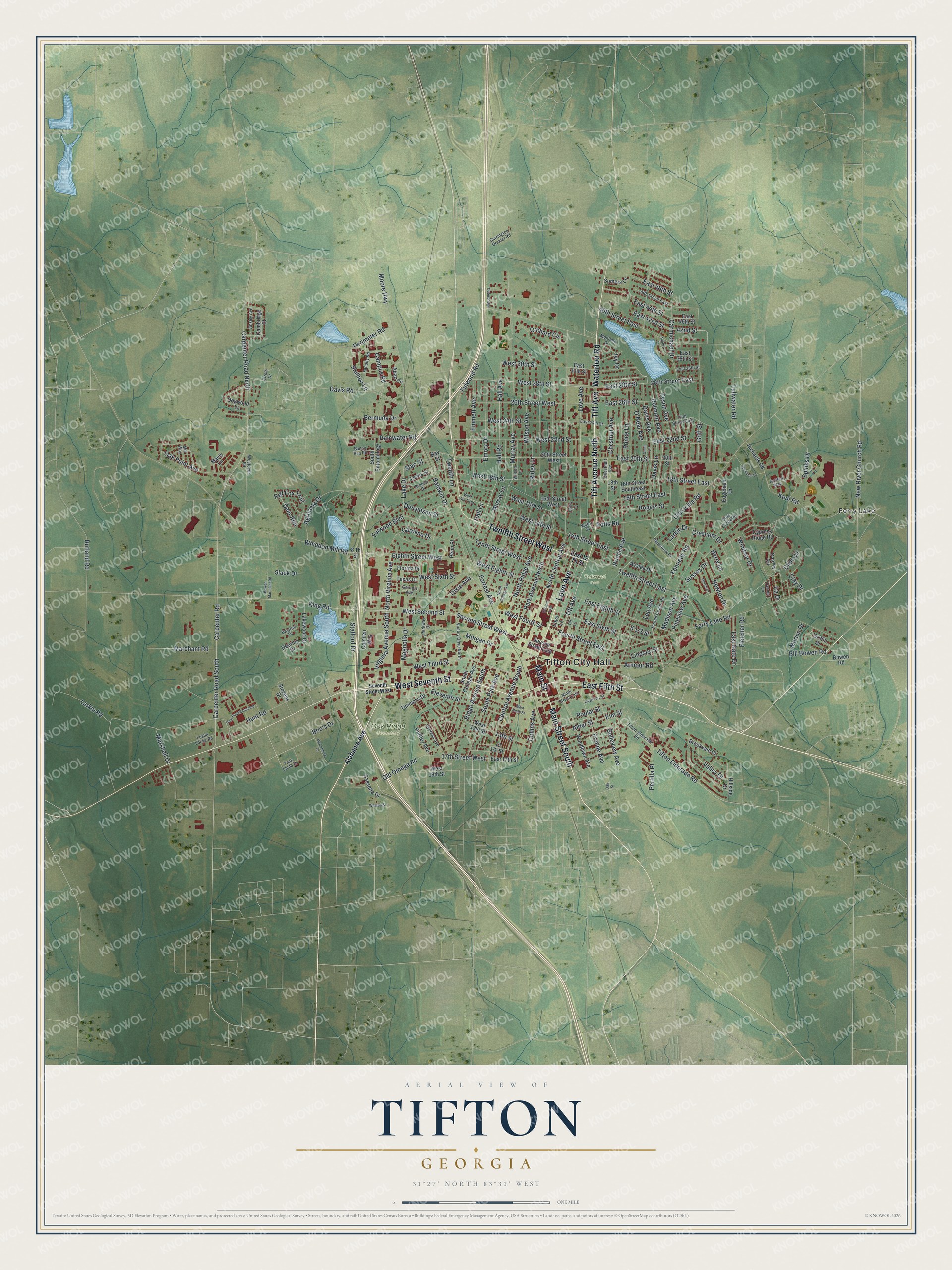 Watermarked full-map preview of Tifton, Georgia