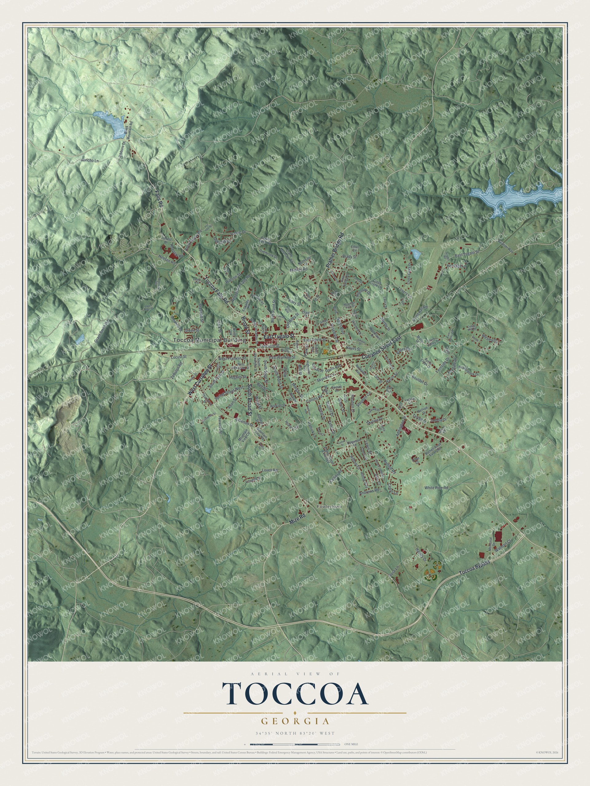 Watermarked full-map preview of Toccoa, Georgia
