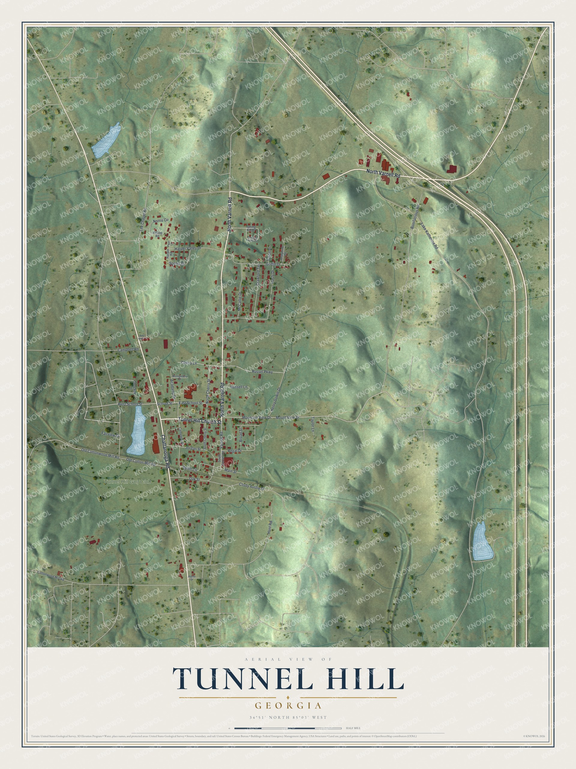 Watermarked full-map preview of Tunnel Hill, Georgia