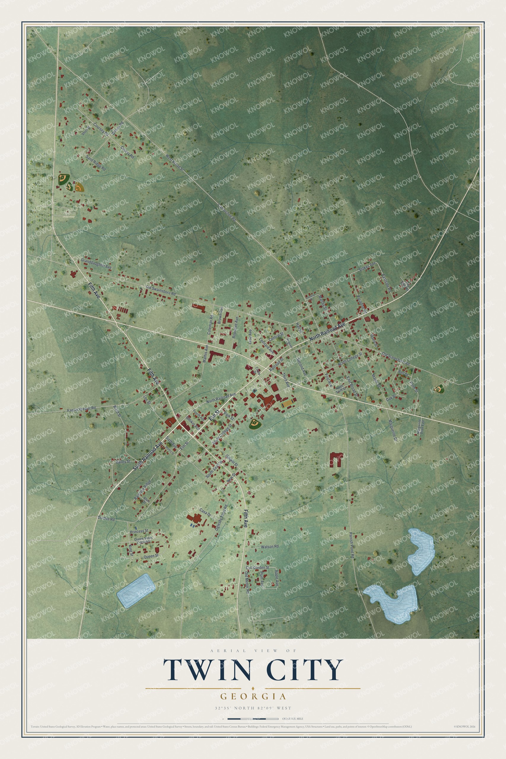 Watermarked full-map preview of Twin City, Georgia