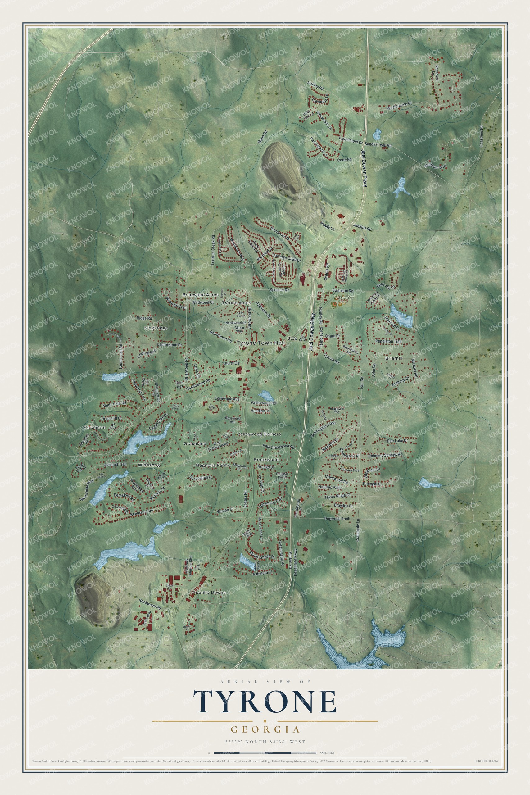 Watermarked full-map preview of Tyrone, Georgia