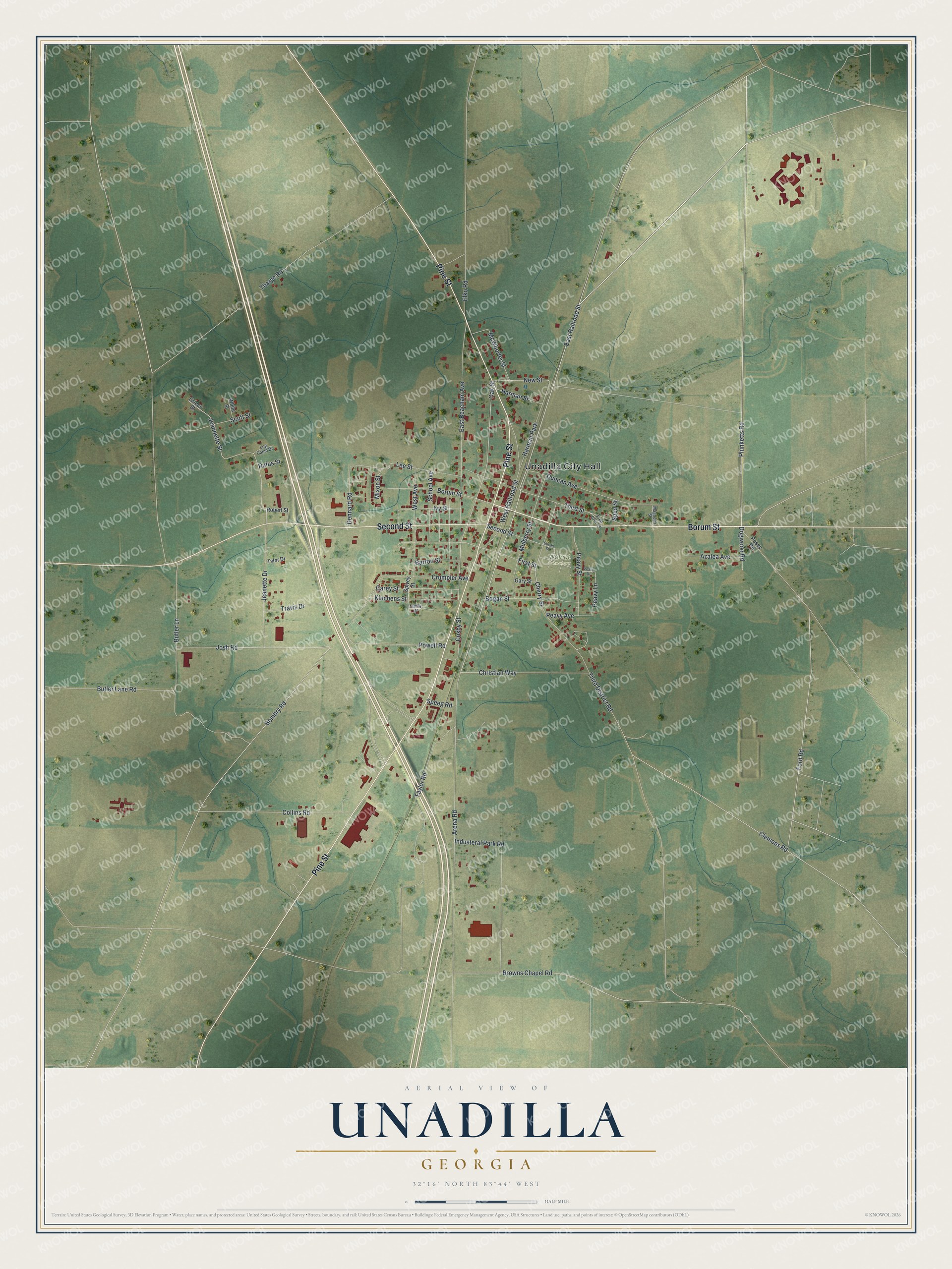 Watermarked full-map preview of Unadilla, Georgia