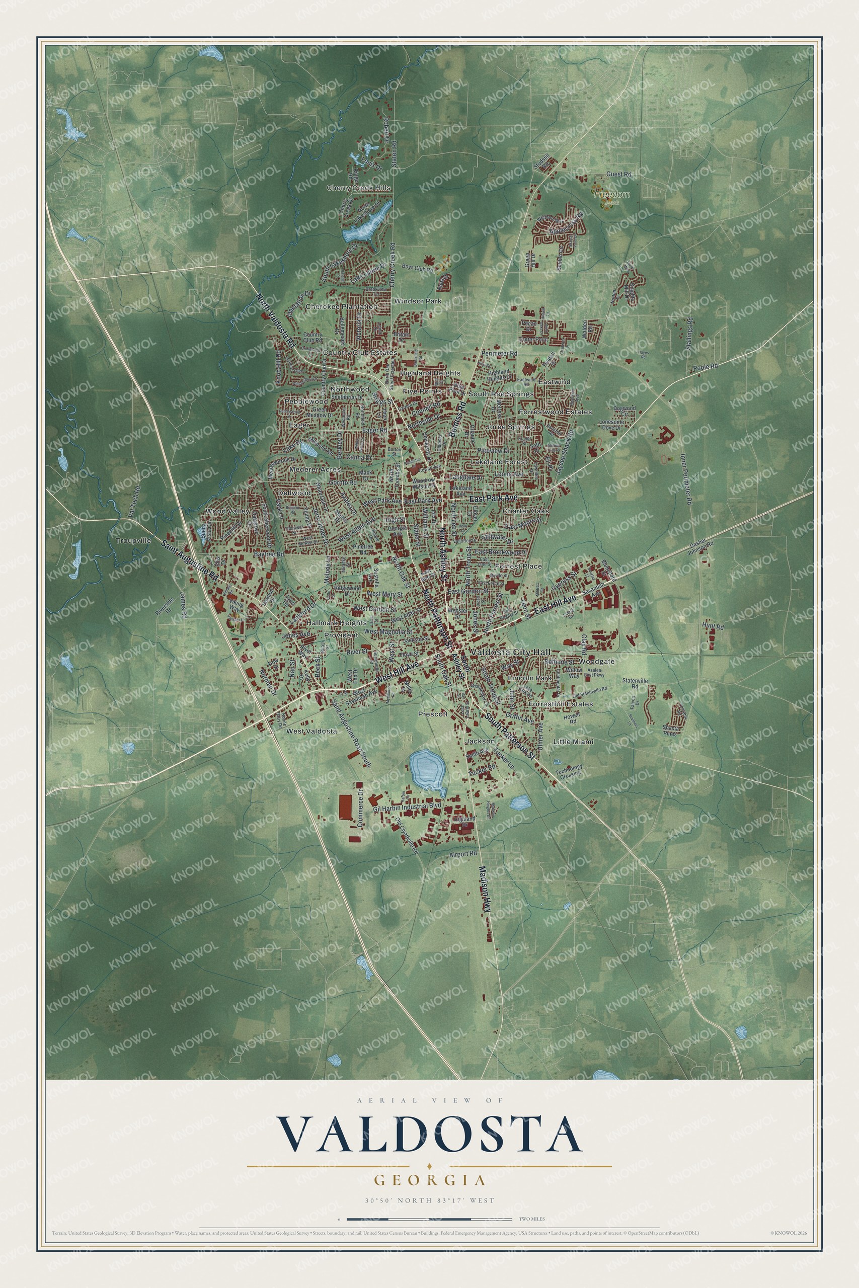 Watermarked full-map preview of Valdosta, Georgia