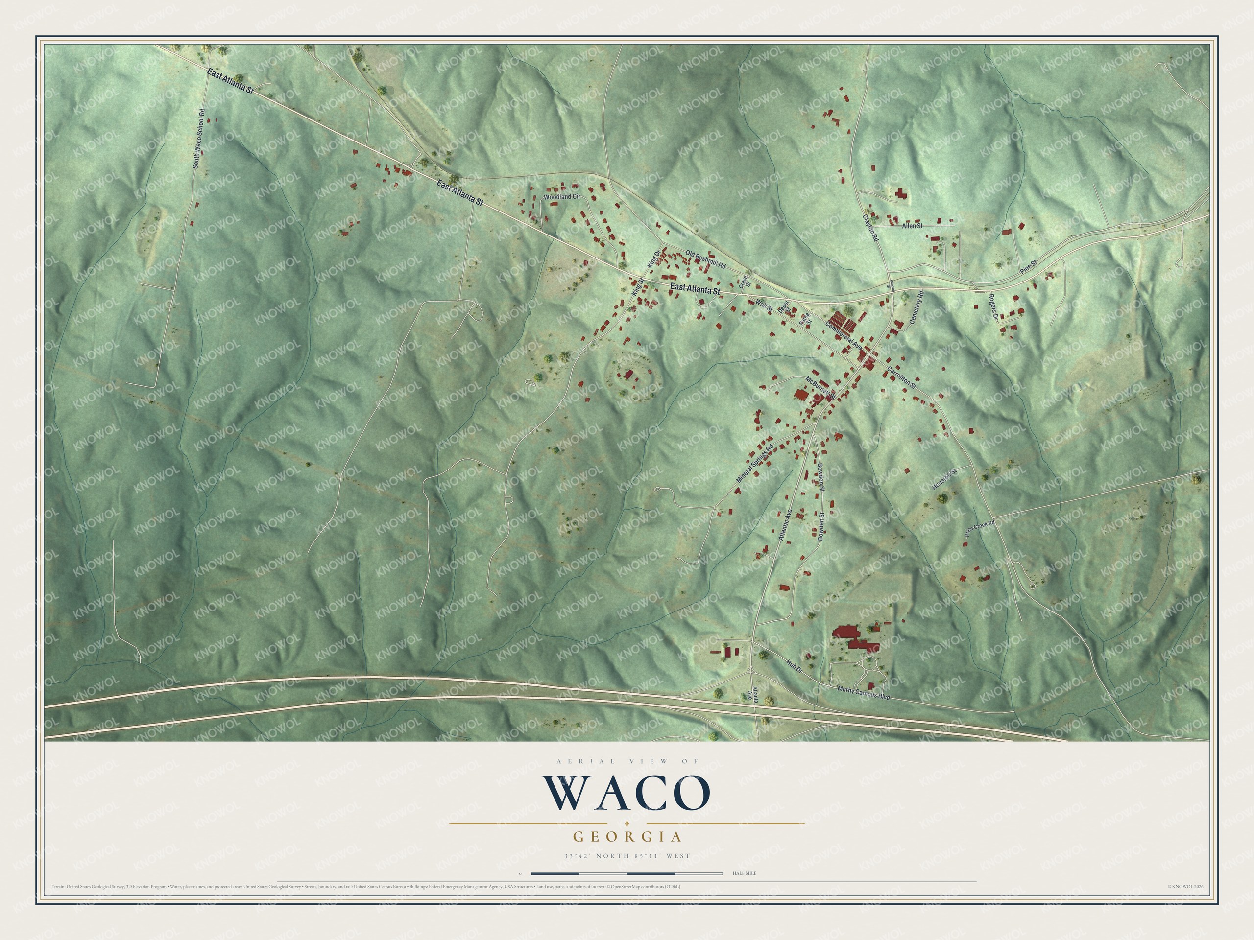 Watermarked full-map preview of Waco, Georgia