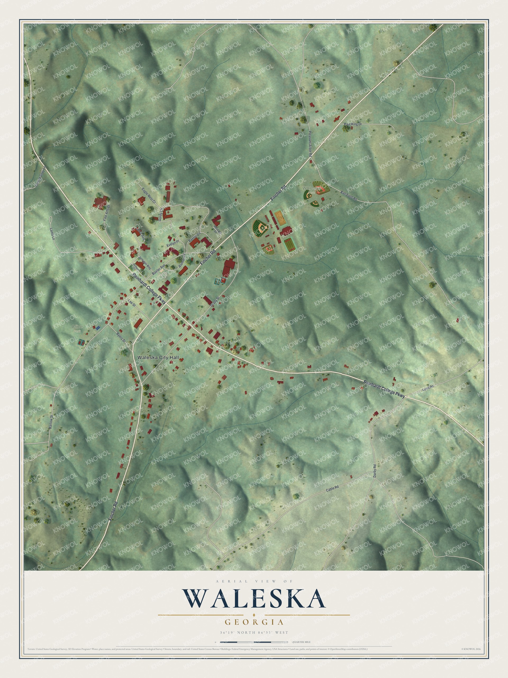 Watermarked full-map preview of Waleska, Georgia