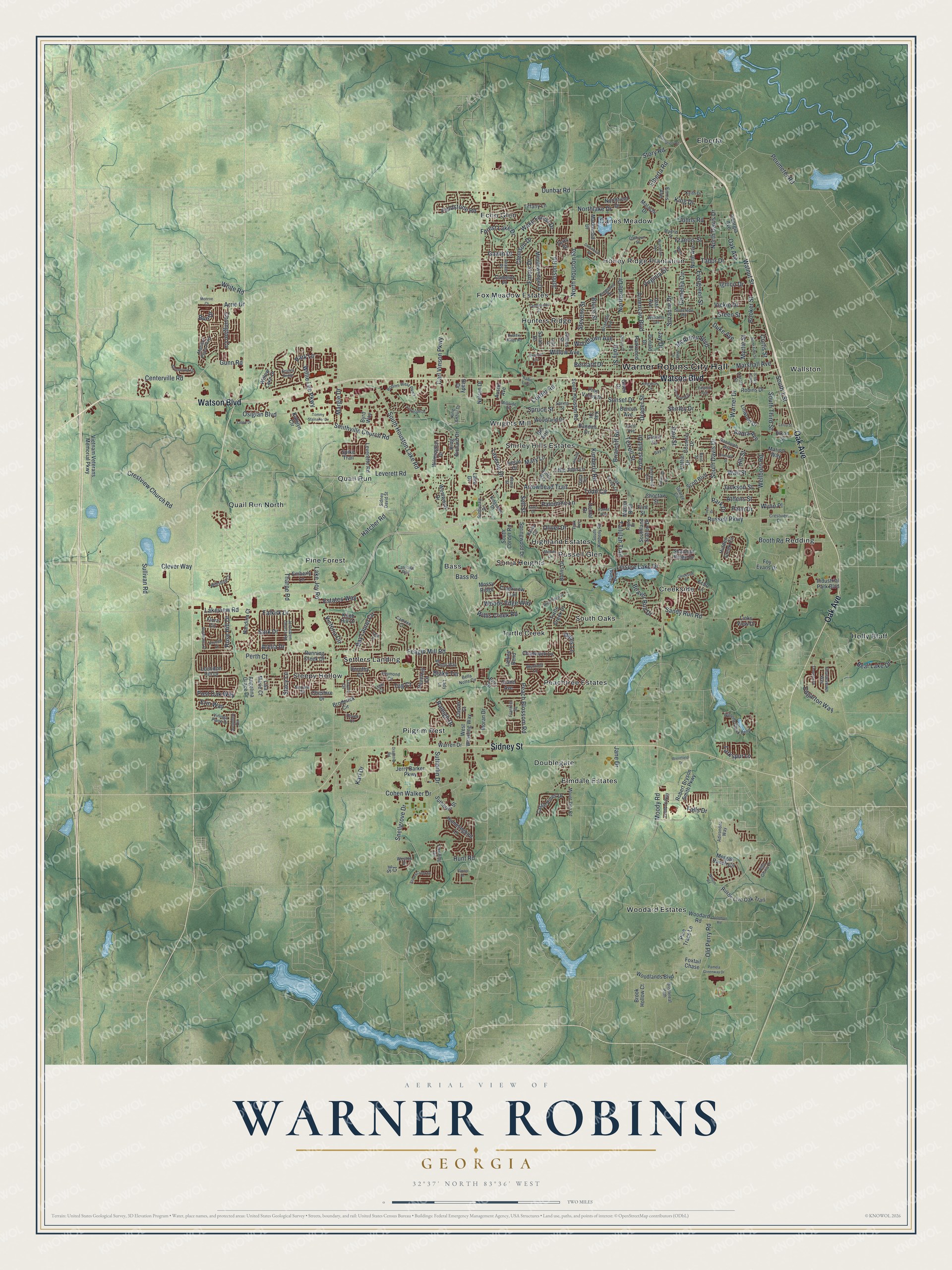 Watermarked full-map preview of Warner Robins, Georgia